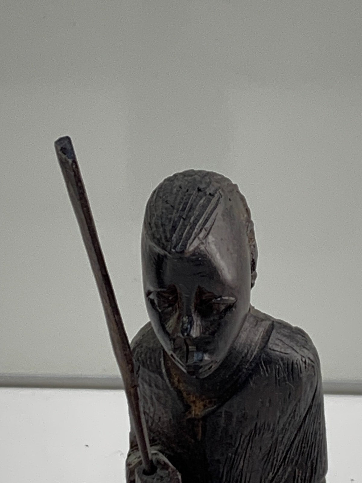 African Ebony Figure Hand Carved Wooden Statue Traditional Warrior Hunter