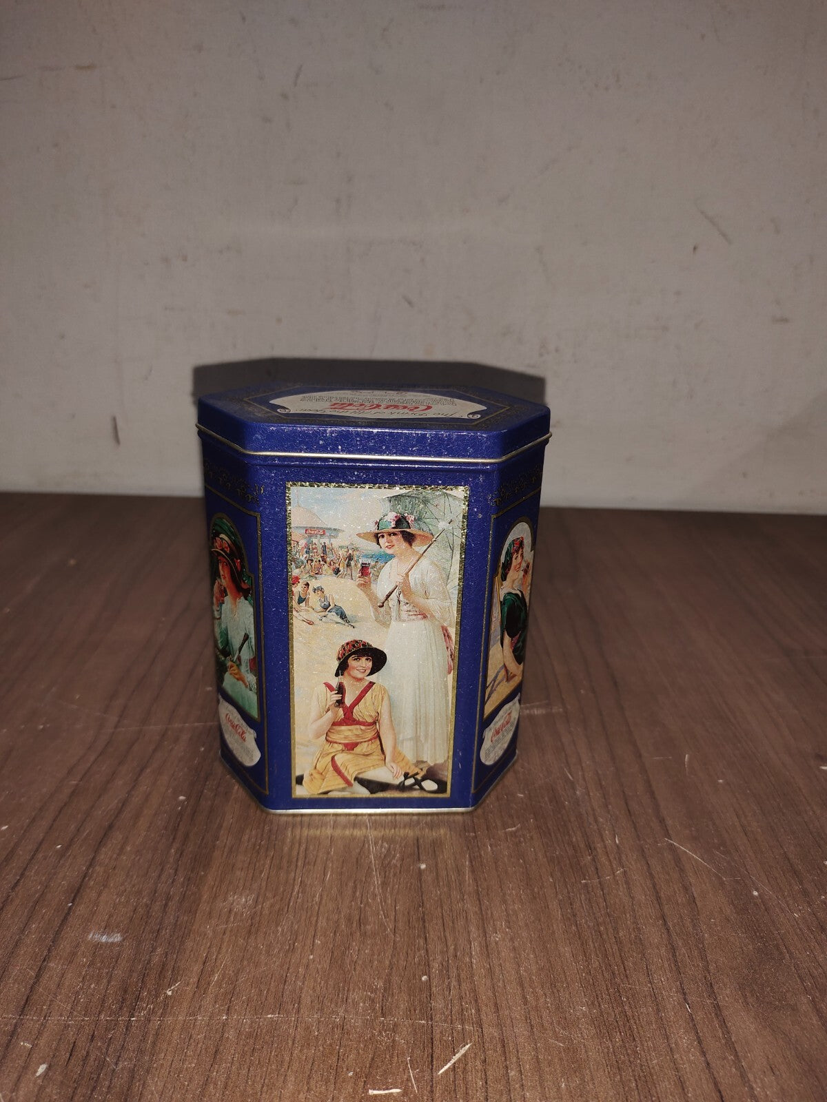 1993 Coca-Cola The Drink of All the Year Blue Collector Tin Hexagon 6 Sided
