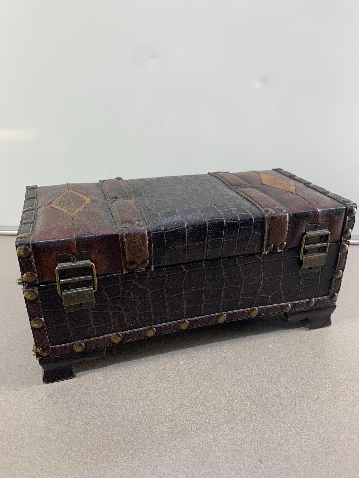 Beautiful Chest With A Metal Latch With Leather Straps
