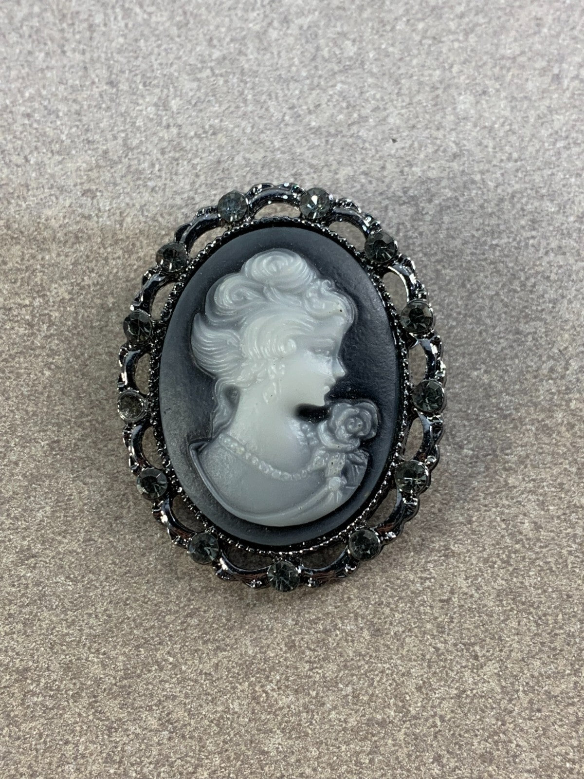 Vintage Queen Victorian Style Crystal Blue Cameo Pin