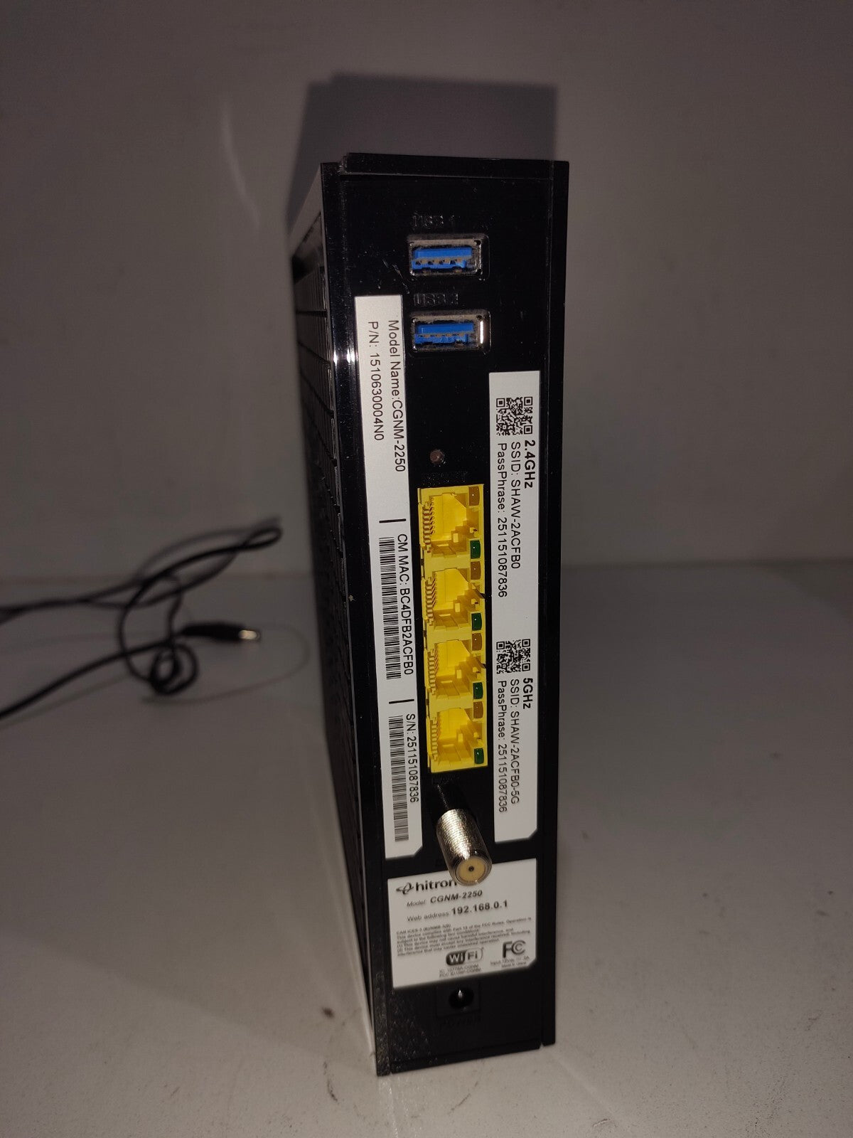 Hitron WiFi Gateway Cable Modem Router Dual Band Black CGNM-2250