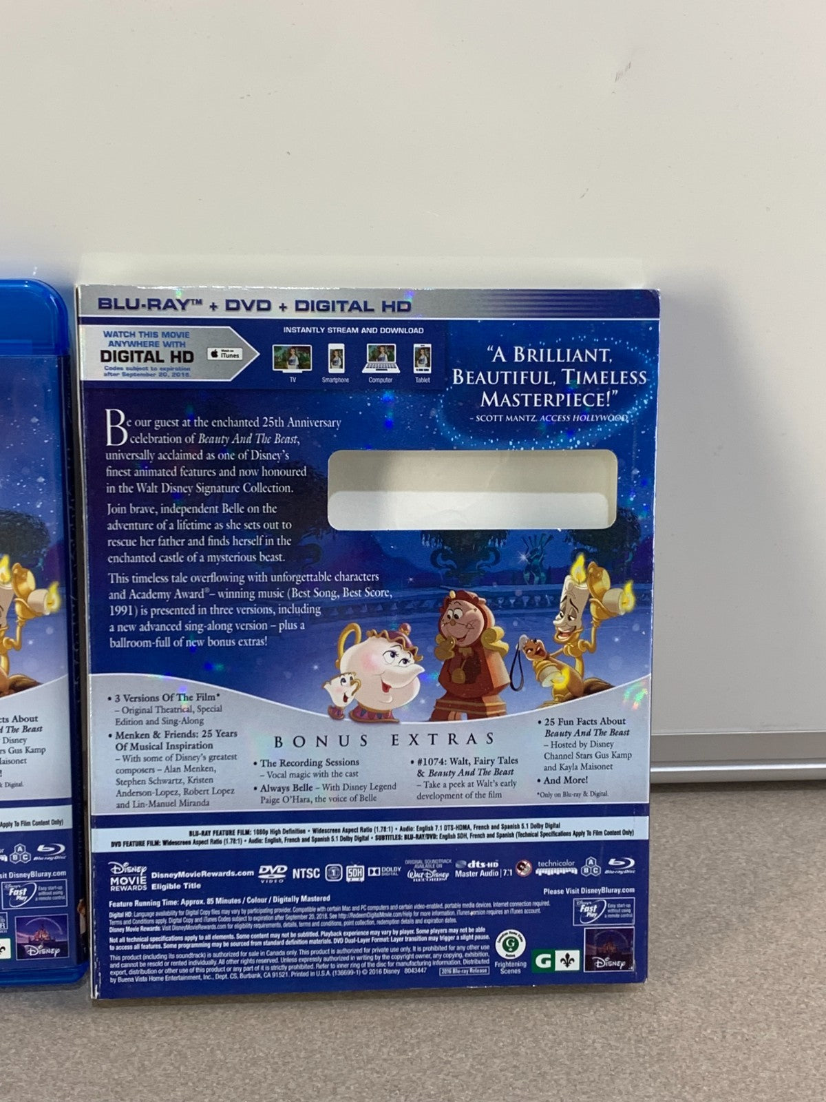 DISNEY BEAUTY AND THE BEAST 25TH ANNIVERSARY (BLU-RAY + DVD) W/ SLIPCOVER