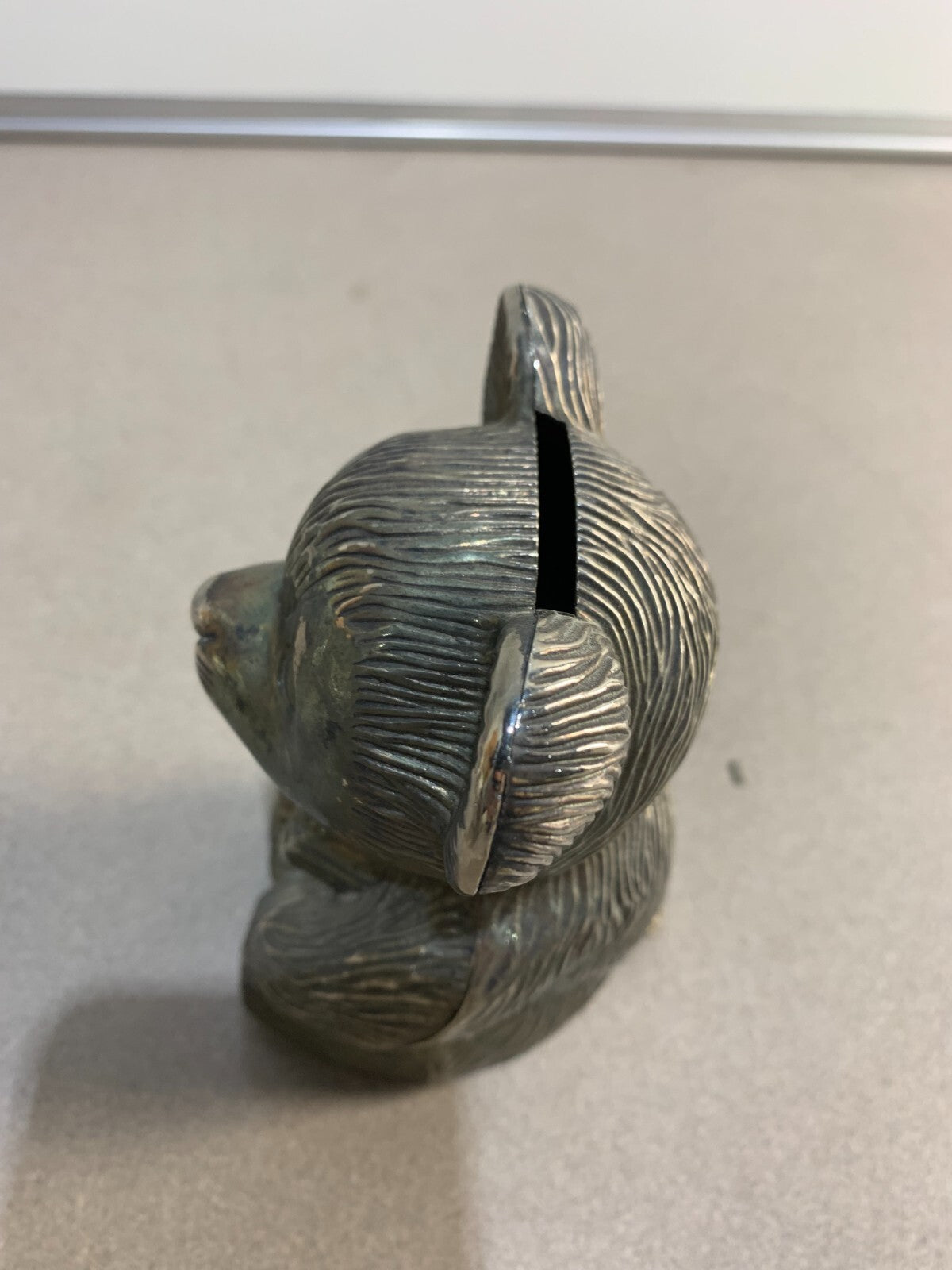 Vintage Hong Kong Bear Silver Plated Money Box Piggy Bank