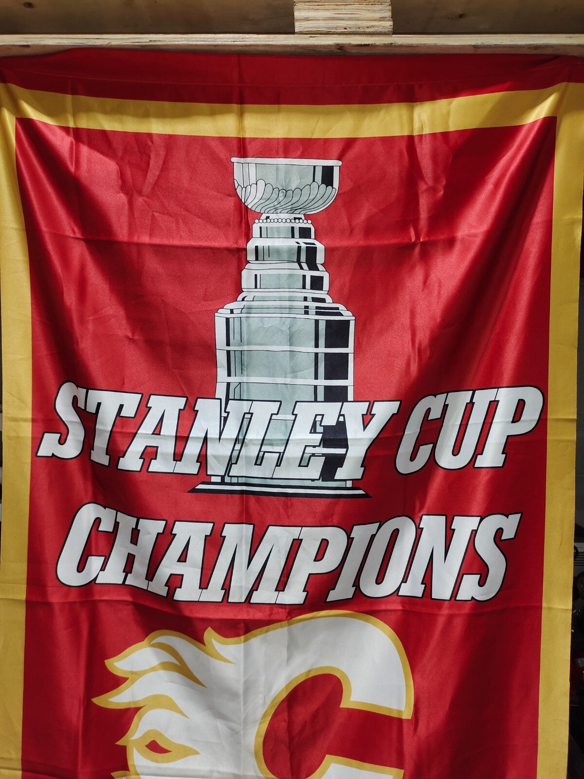 STANLEY CUP CHAMPIONS - CALGARY FLAMES 1988-89 NHL Cloth Banner