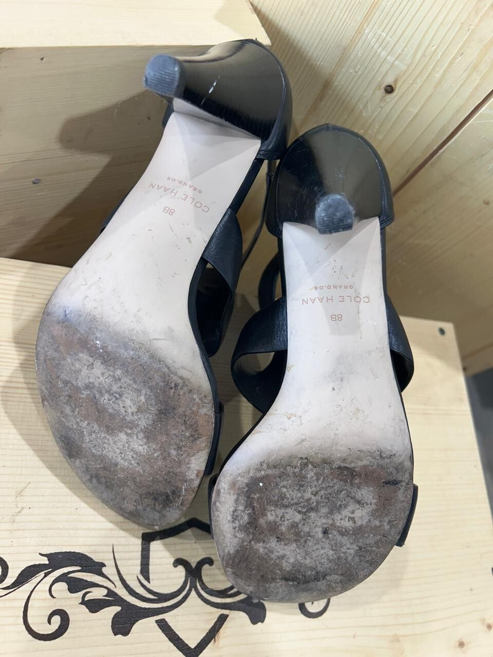 Cole Haan Moama Black Leather Sandal Heels Size 8B