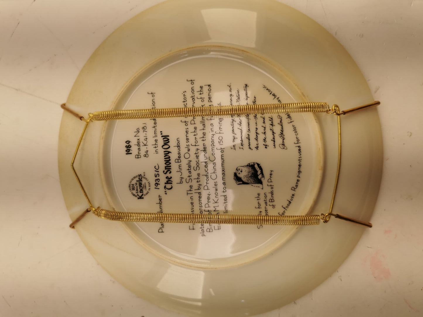 1989 The Snowy Owl Collector Plate W/ Certificate