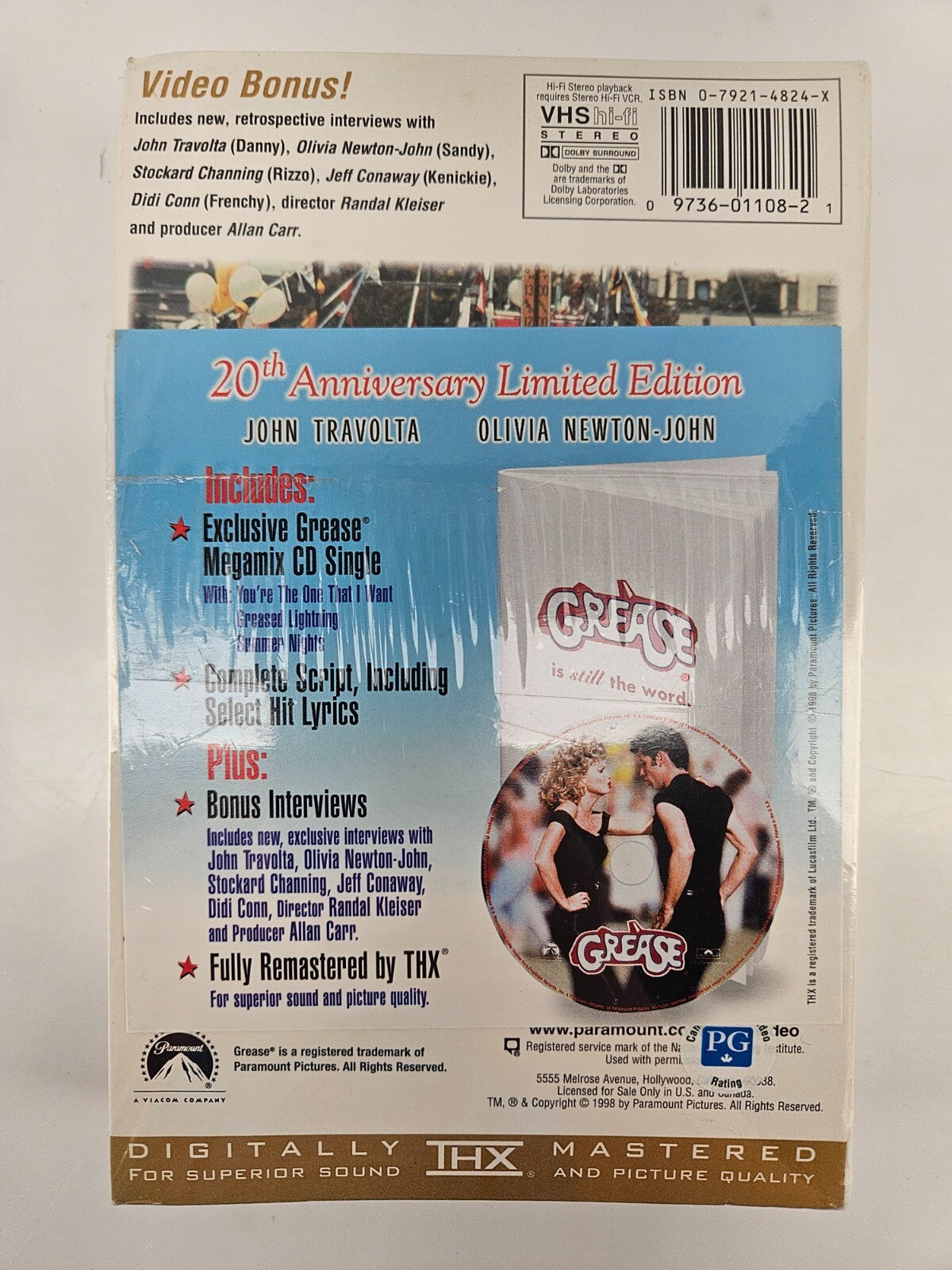 Grease VHS 20th Anniversary Edition Includes Script Book/CD/Interview