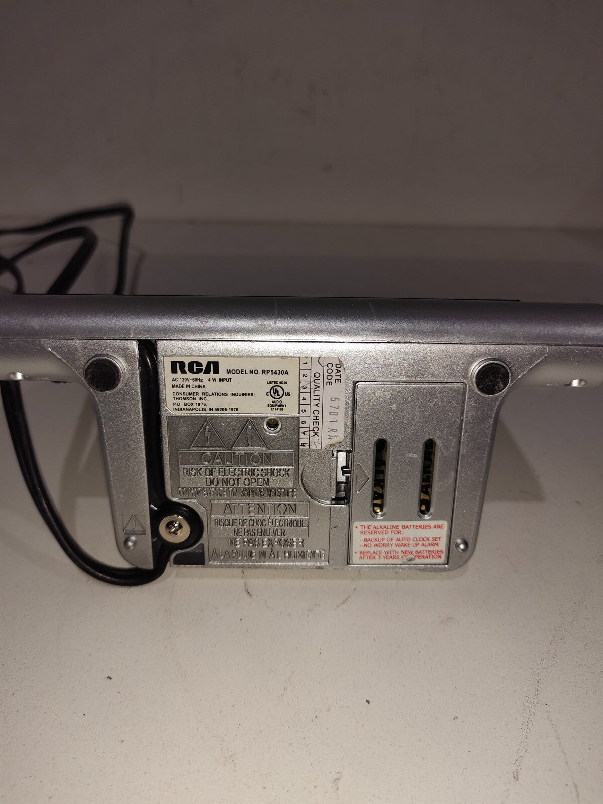 RCA Digital 2 Band AM/FM Alarm Clock/Radio/AUX Model # RP5430A