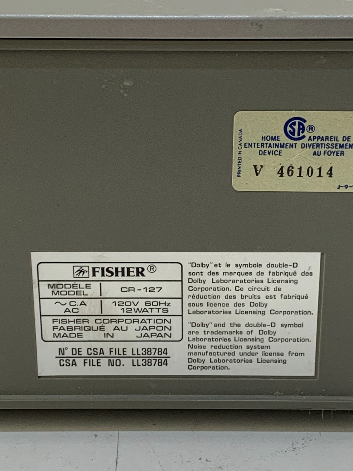 Fisher Studio Standard CR-127 Cassette Tape Deck Player, Japan.