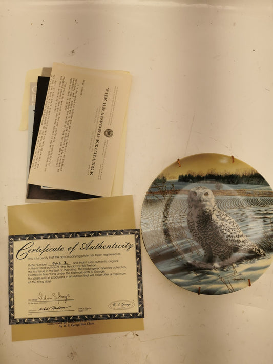 1989 The Snowy Owl Collector Plate W/ Certificate