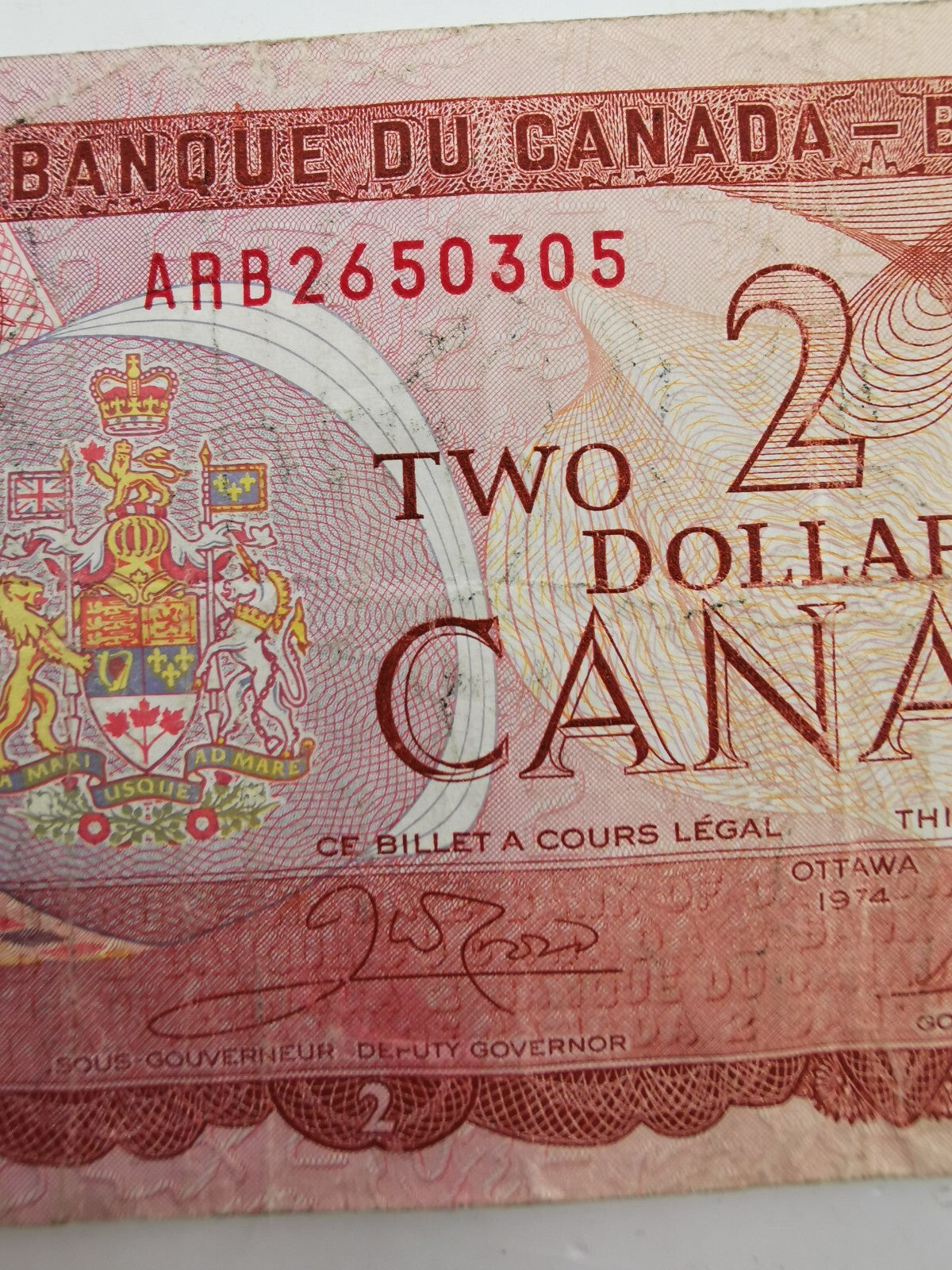 1974 CANADIAN TWO 2 dollars BANKNOTE