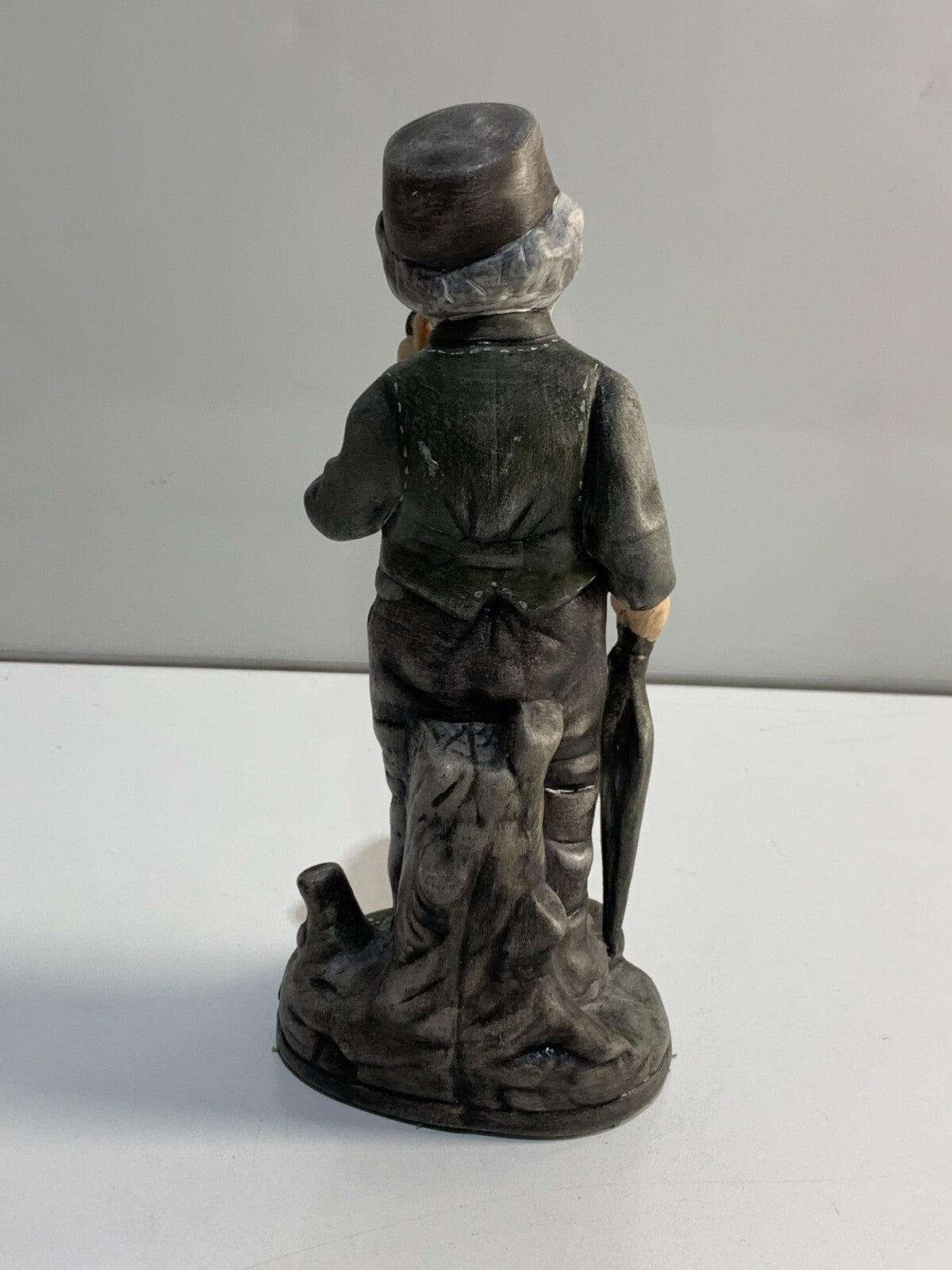 Vintage Figurine Old Man Pipe & Umbrella Stump Porcelain Bisque 8"