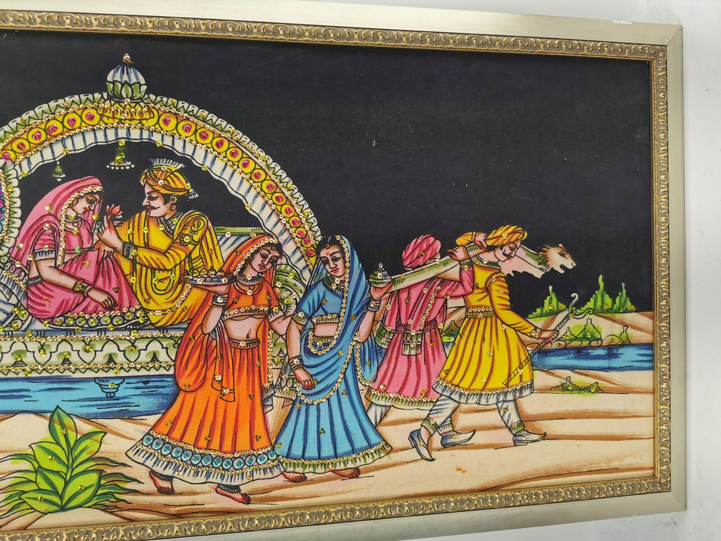 Embroidered Rajputan Rajasthani Indian wedding Handmade wall hanging with Sequin