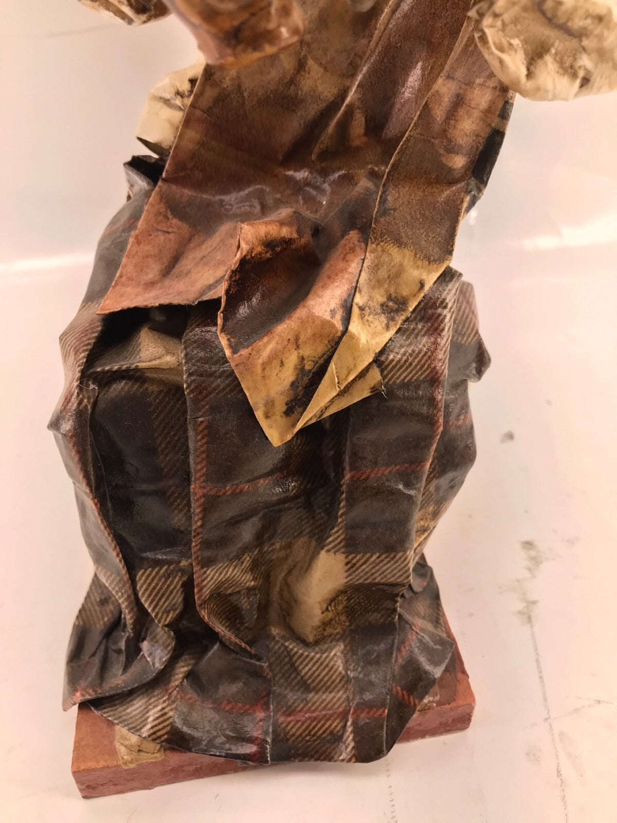 Vintage Mexican folk art paper Mache Old leady holding Beer and mug