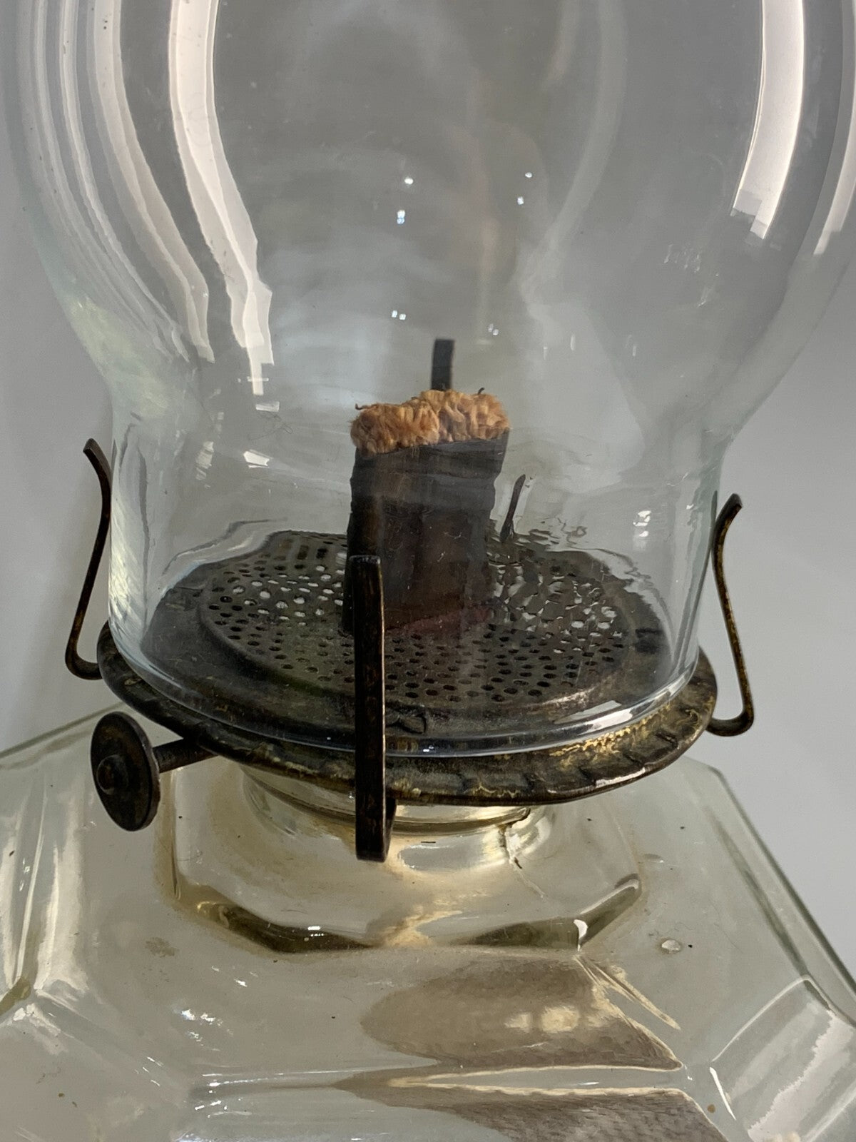 Antique Pat. 1925 Oil Lamp, Clear Pressed.