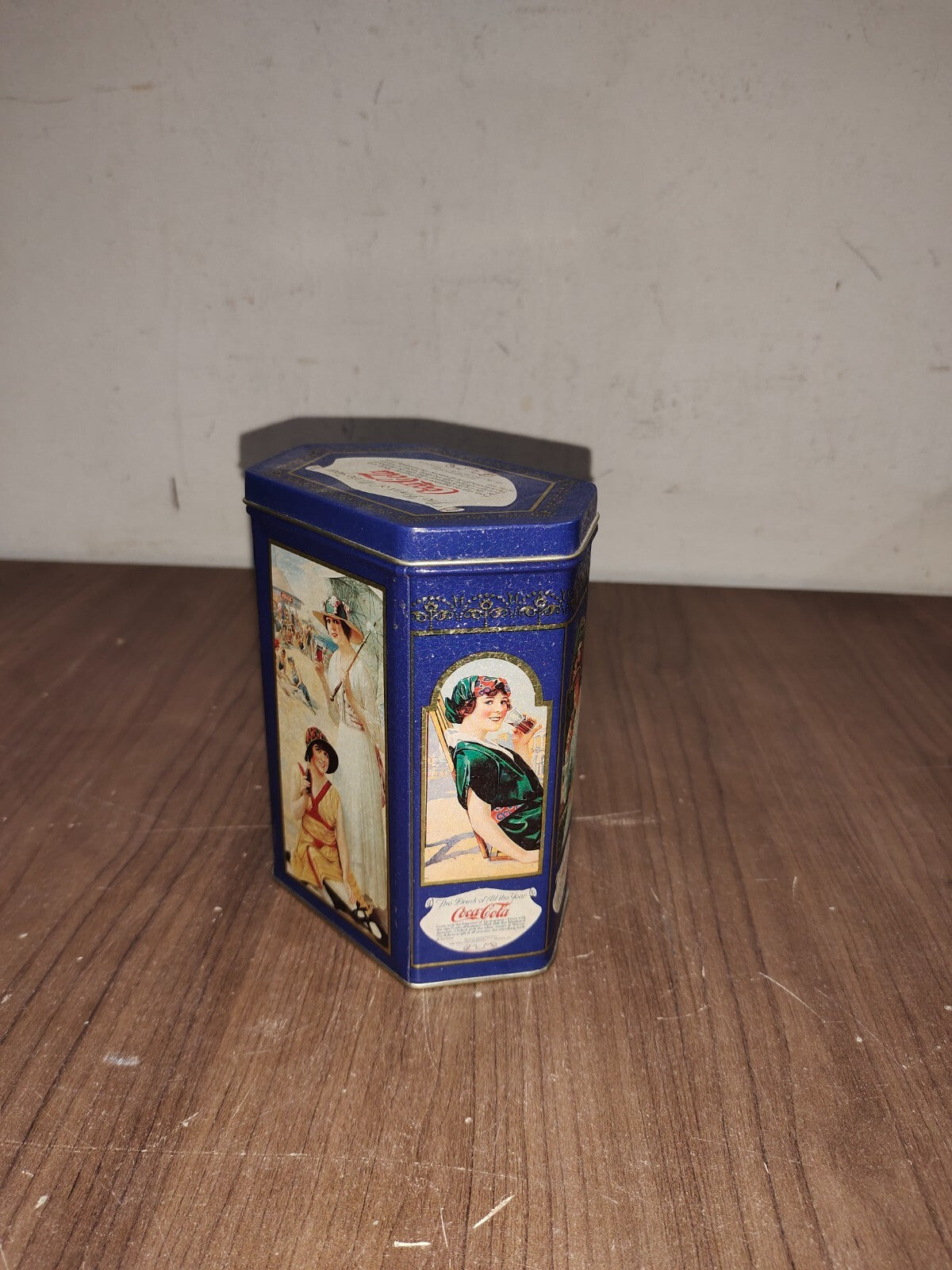 1993 Coca-Cola The Drink of All the Year Blue Collector Tin Hexagon 6 Sided