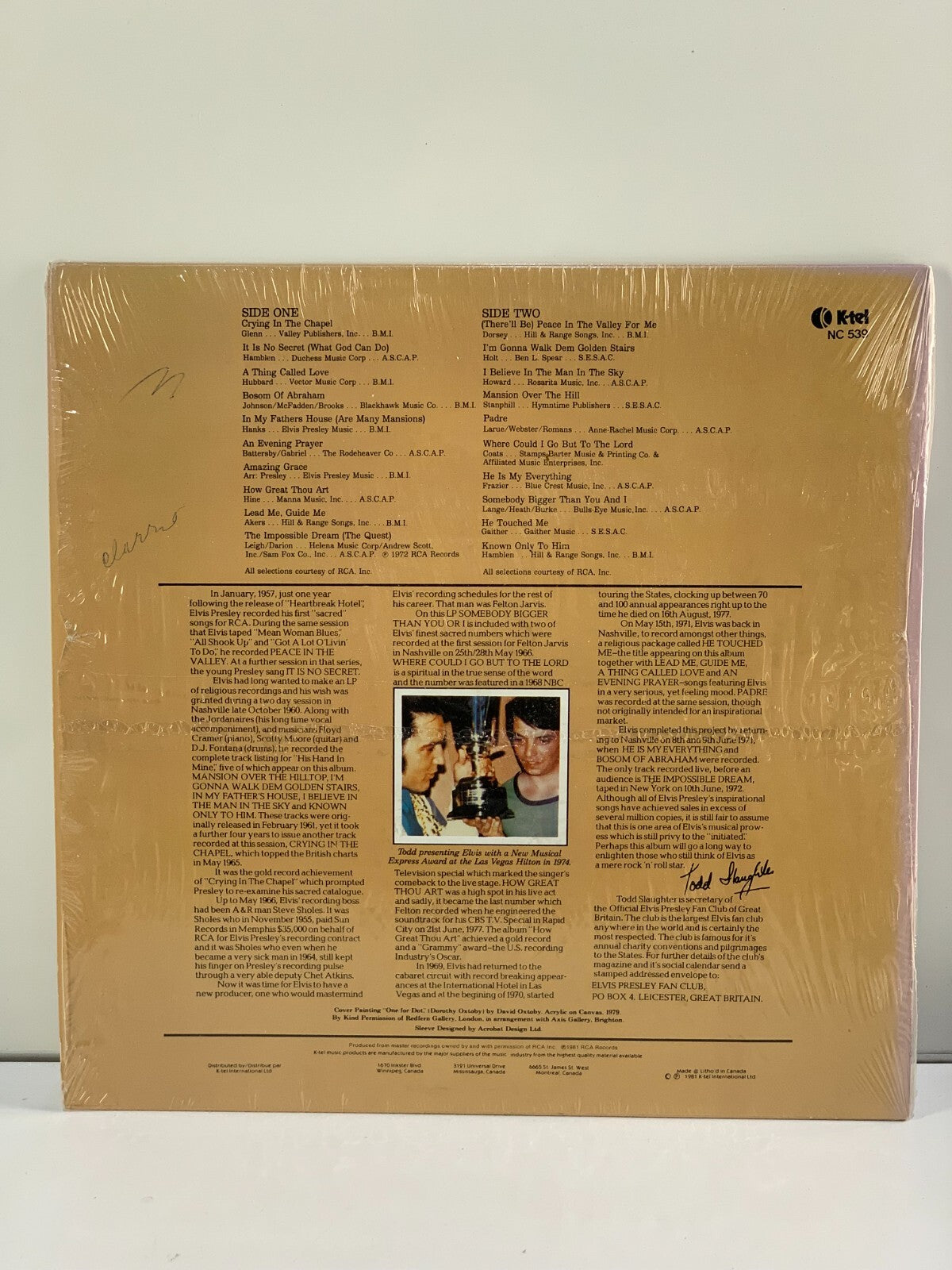 Elvis Presley Inspirations Gospel LP 1981 K-Tel NC 539