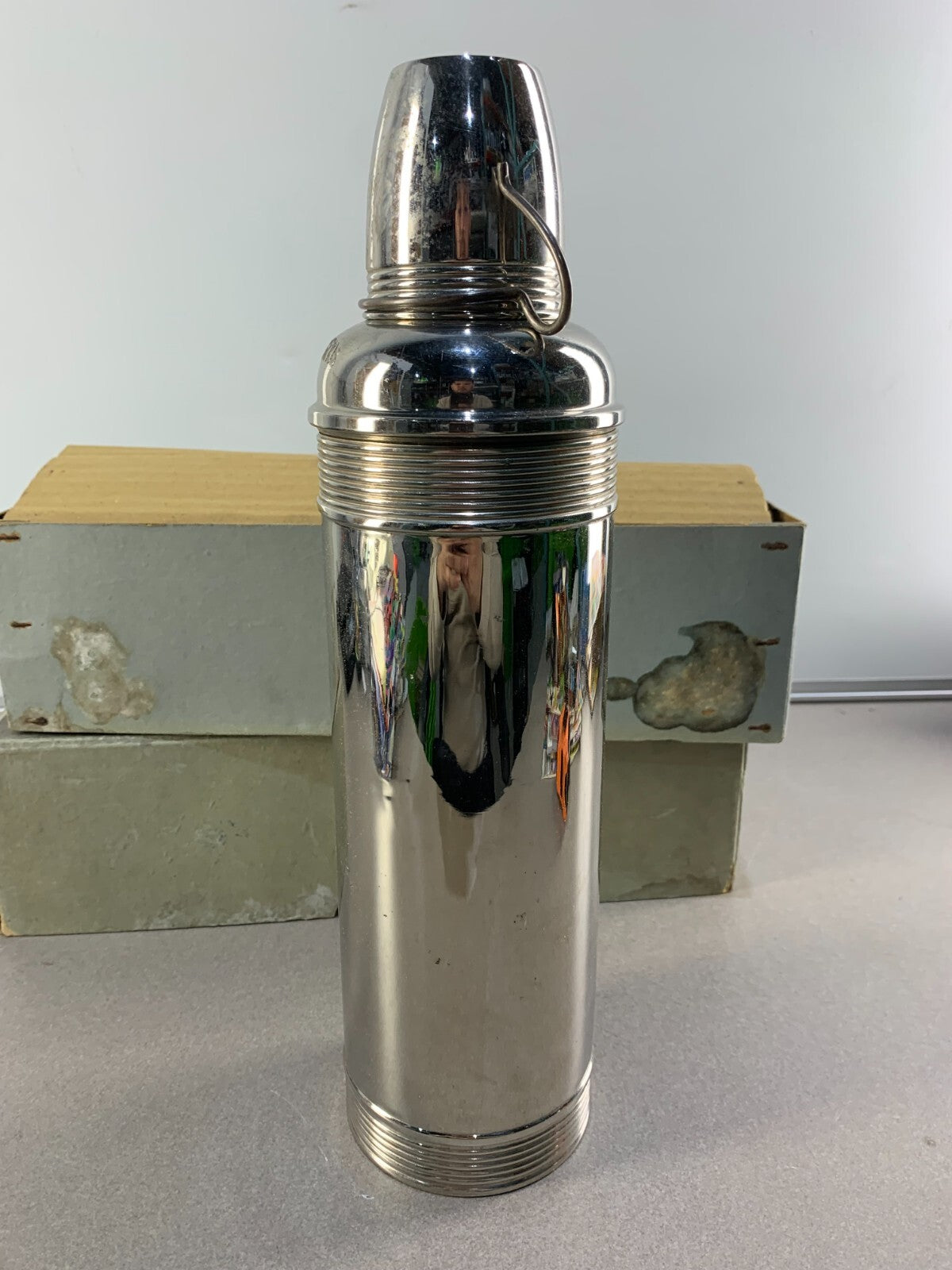 Rare Vintage silver plated large thermos flask With original box