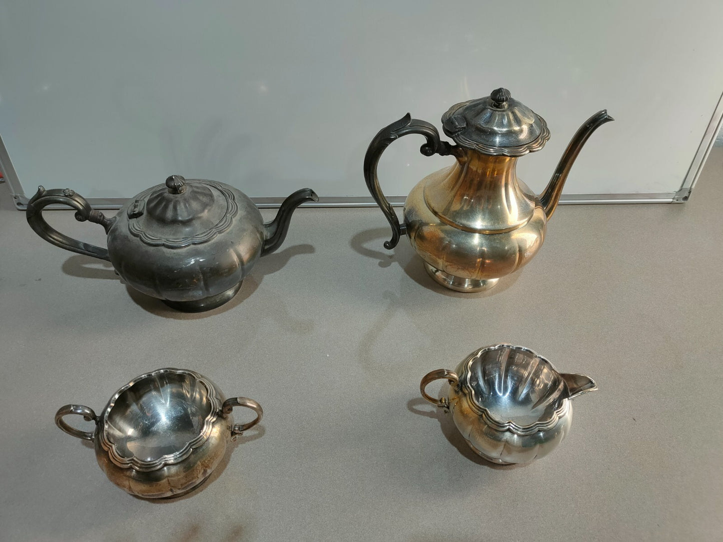 Vintage Art Deco Four Piece Primrose Plate B.M.Spouts Tea Service/E.P. Copper/
