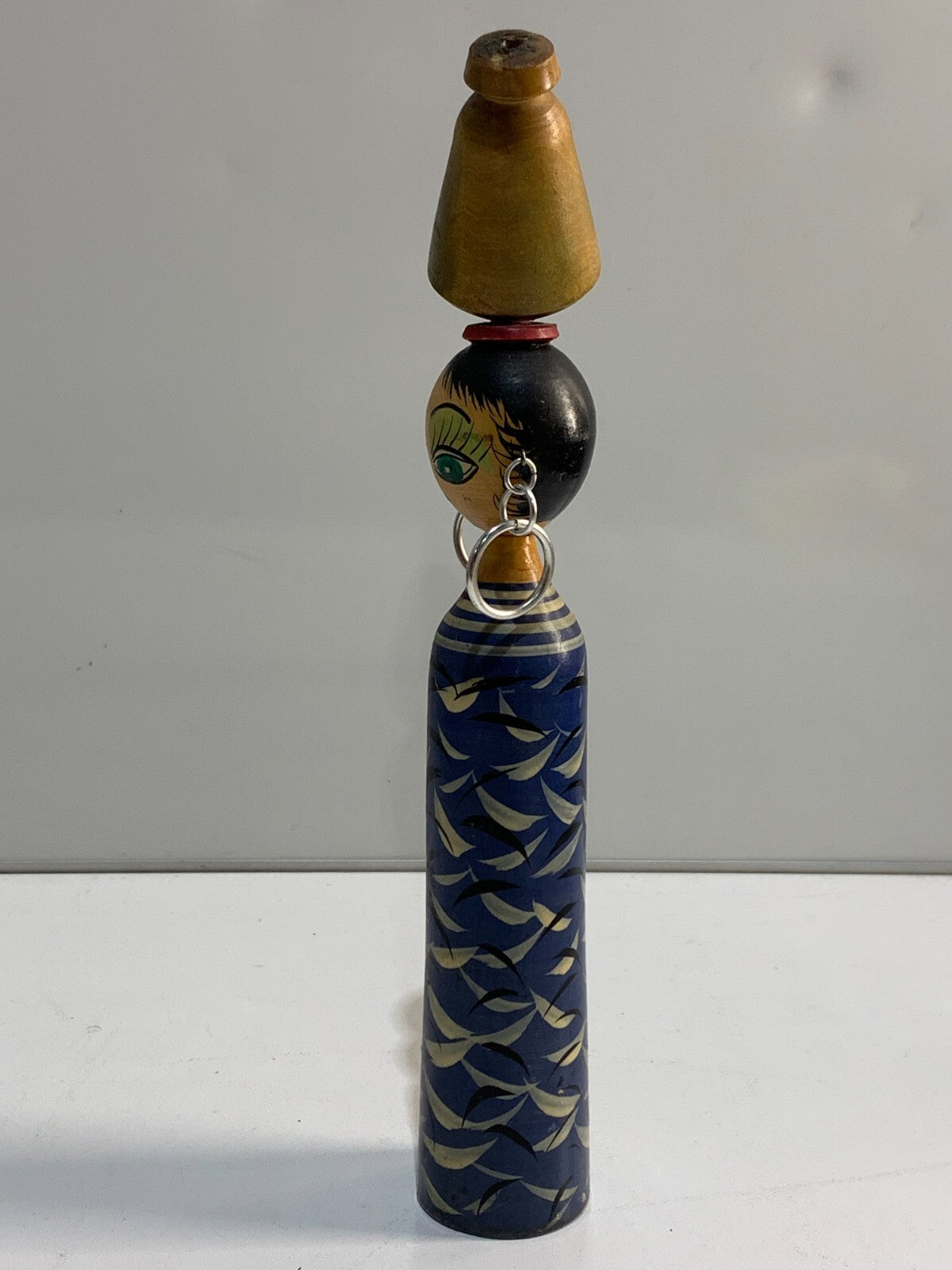 Vintage Middle Eastern Hand Painted Wood Figurine Spindle Doll