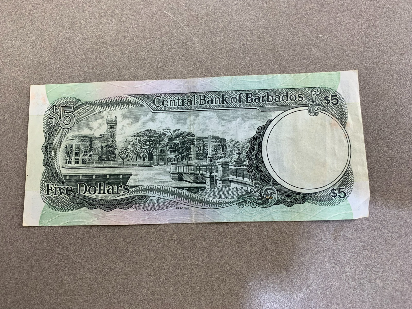 1975 Barbados $5 Bill Gem Serial G12046766