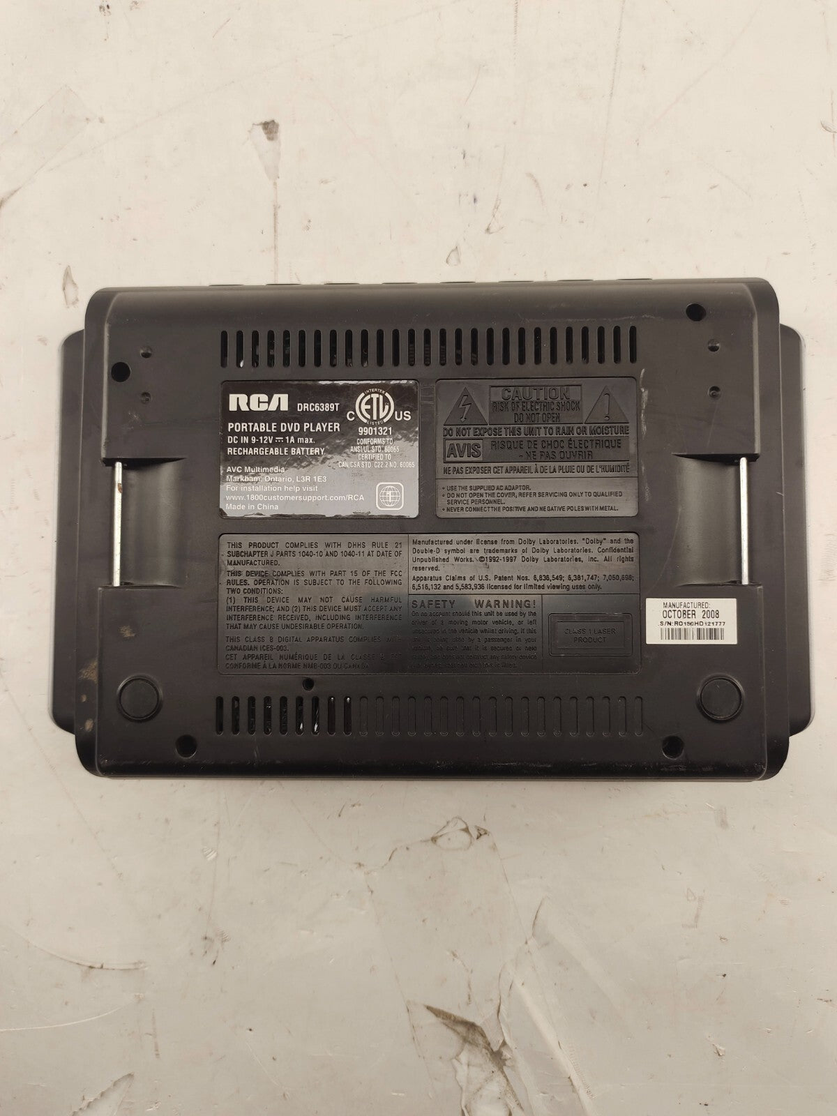 RCA DRC6389T Dual Screen Portable DVD Player