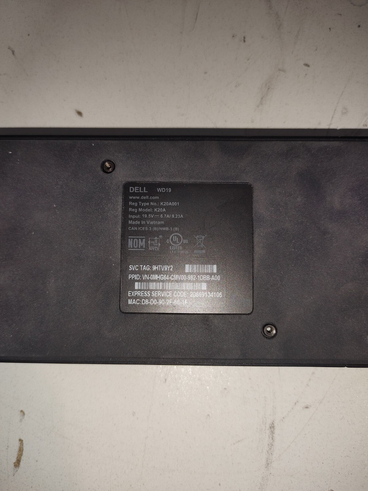 Dell K20A001 Docking Station K20A with AC Adapter