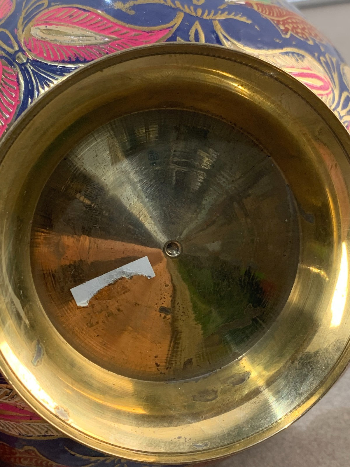 Antique hand engraved colored bowl brass metal and enamel