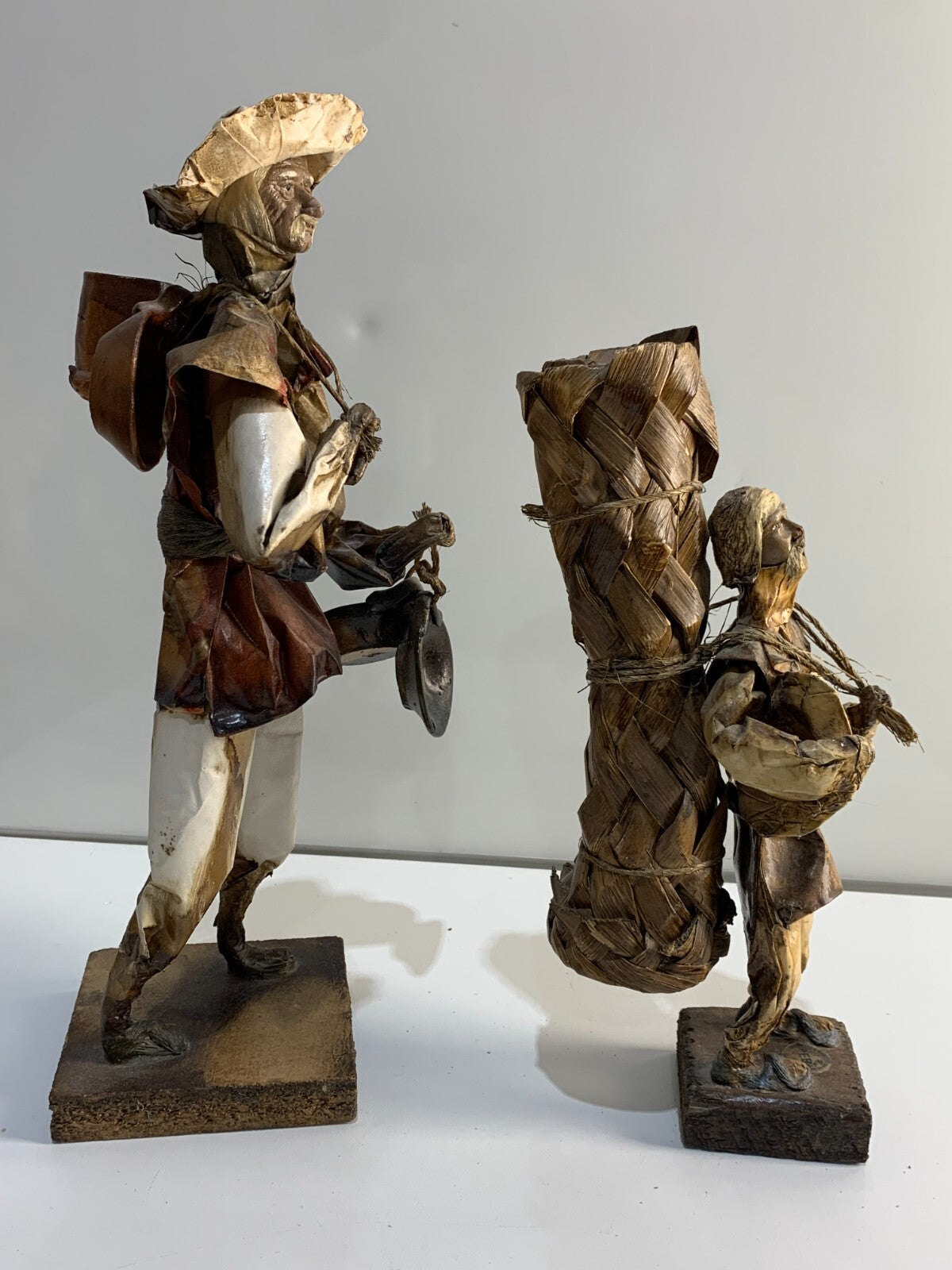 Vintage Mexican Folk Art Paper Mache Man and Woman Figures.