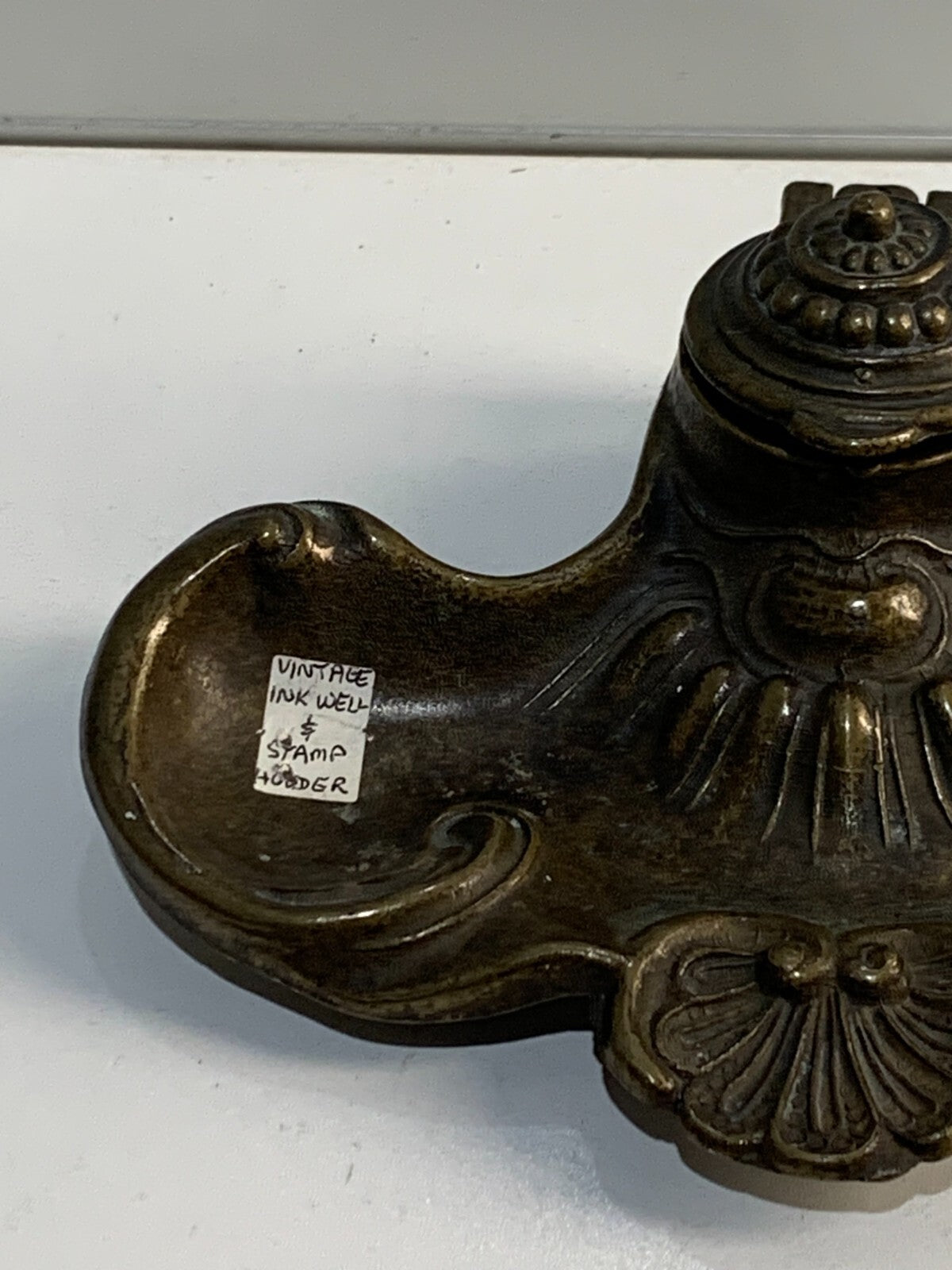 Vintage Ink Reservoir Inkwell Victorian Art Nouveau Brass French Ornate