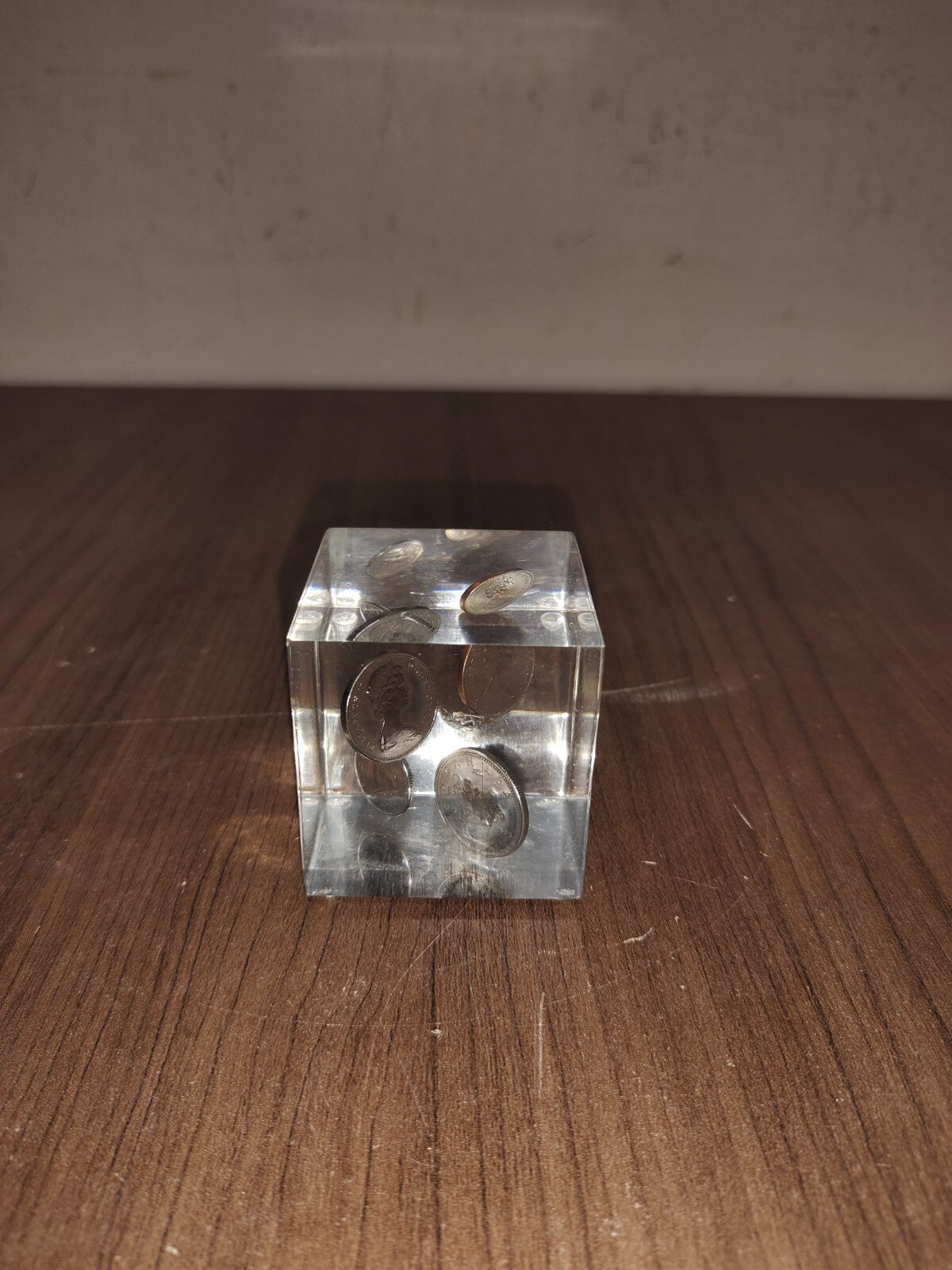 Vintage Lucite 4.25" Cube Paperweight - Collectible