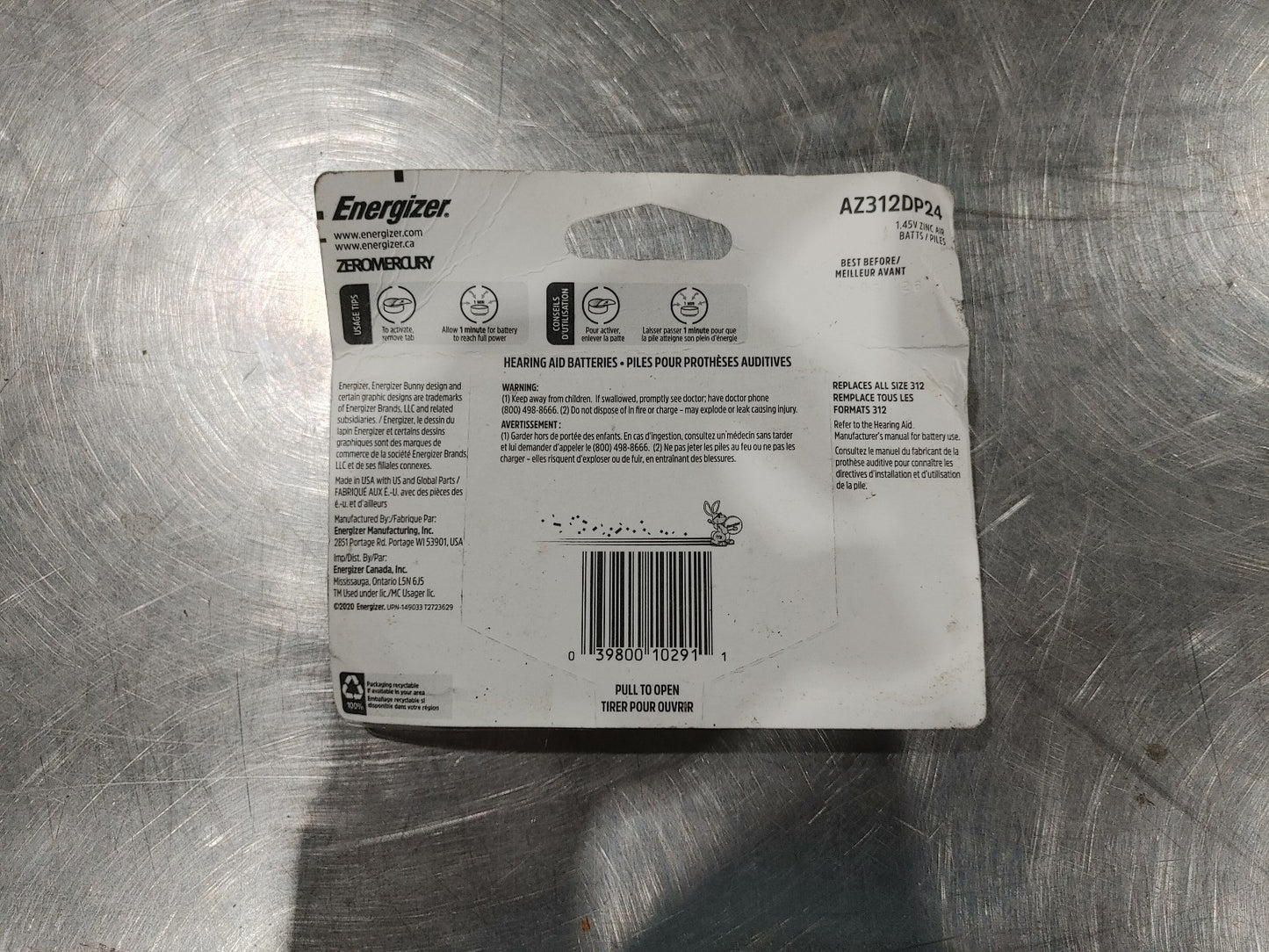 BRAND NEW IN BOX Energizer 312 Button Batteries for Hearing Aids 24 Pack