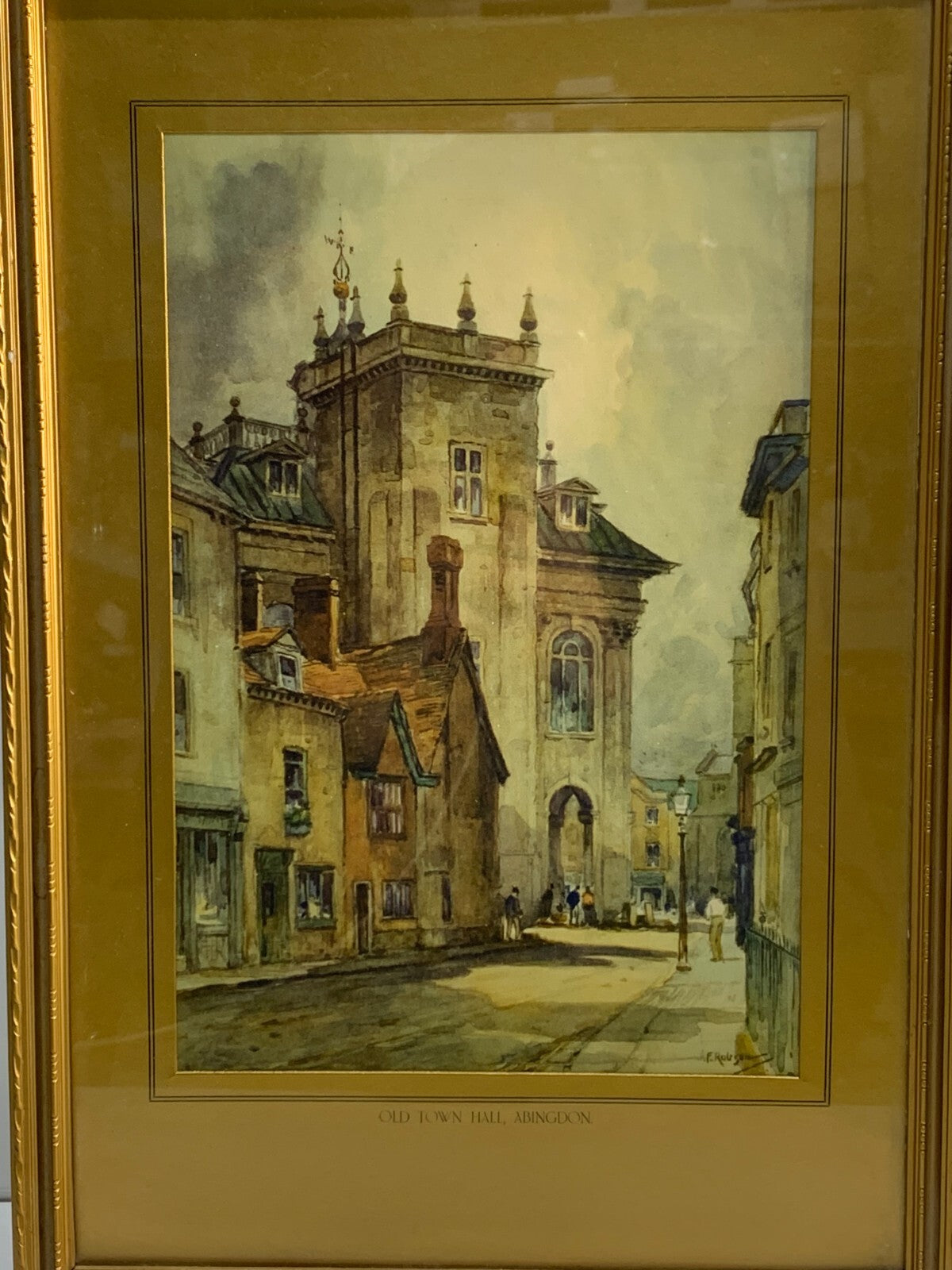 Vintage FEATHERSTONE ROBSON colour tint print. Old Town Hall Abingdon