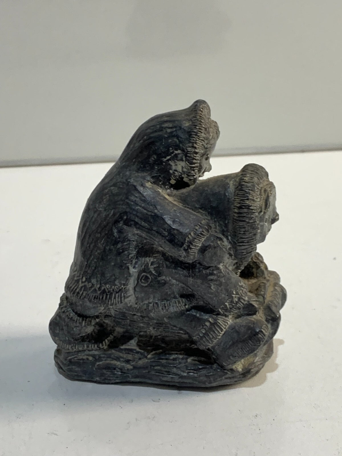 Vintage Inuit Children Sledding Eskimo Art Hand Made Canada Resin