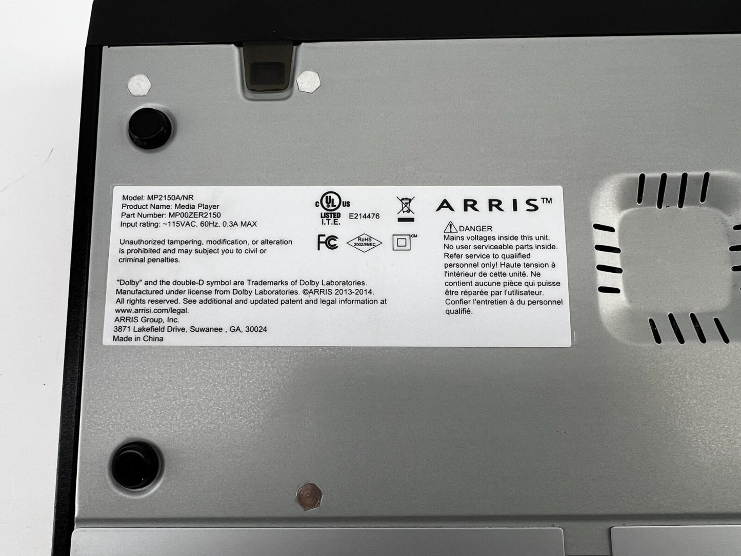 ARRIS MP2150A/NR Shaw Digital Cable Box + power cord (No Remote)