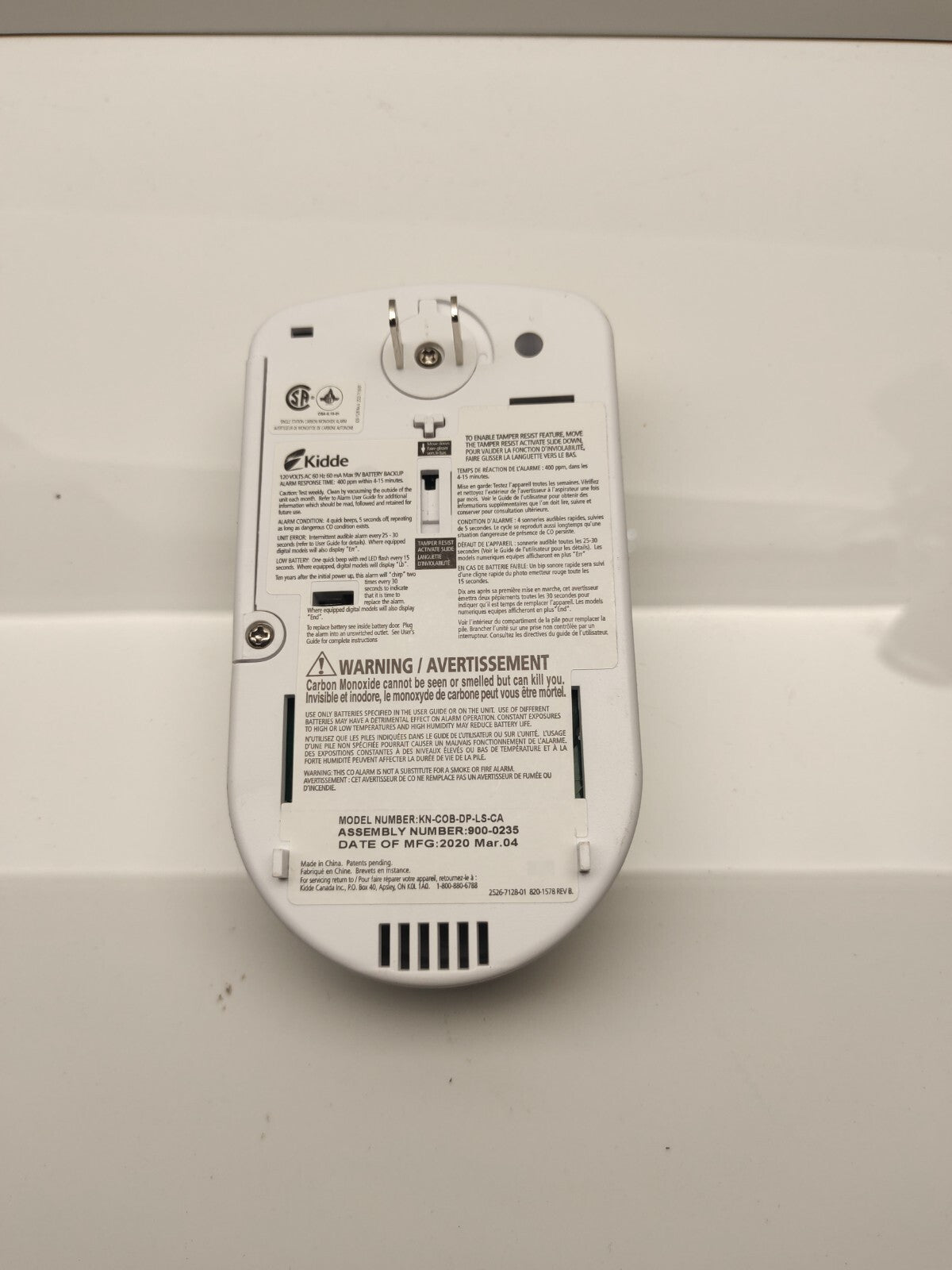 Kidde Nighthawk Plug-In AC/DC Carbon Monoxide Alarm Detector