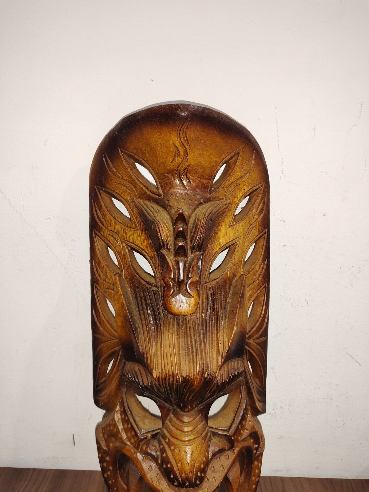 Rare Vintage Filipino Bakunawa Dragon Philippines Hand Carved Wood Tribal Mask
