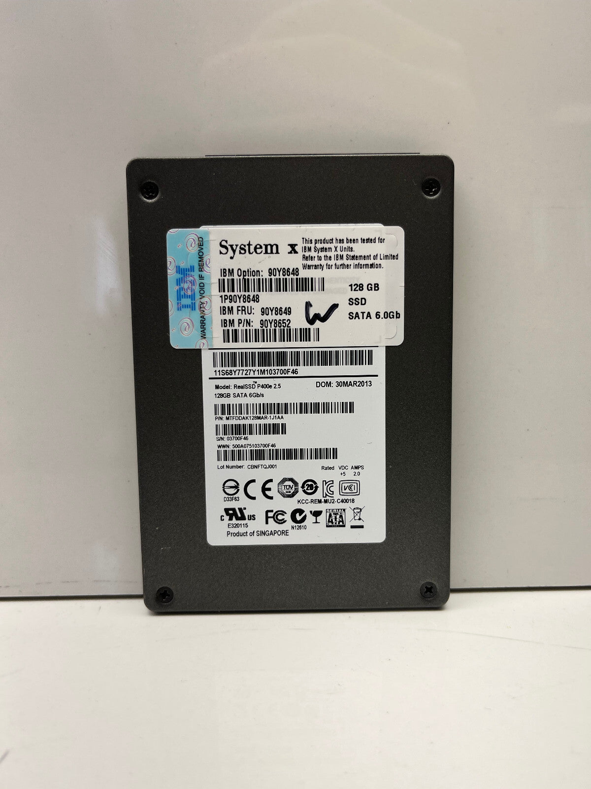 128GB Micron RealSSD P400e SATA 2.5" Solid State Drive IBM FRU 90Y8649 System X