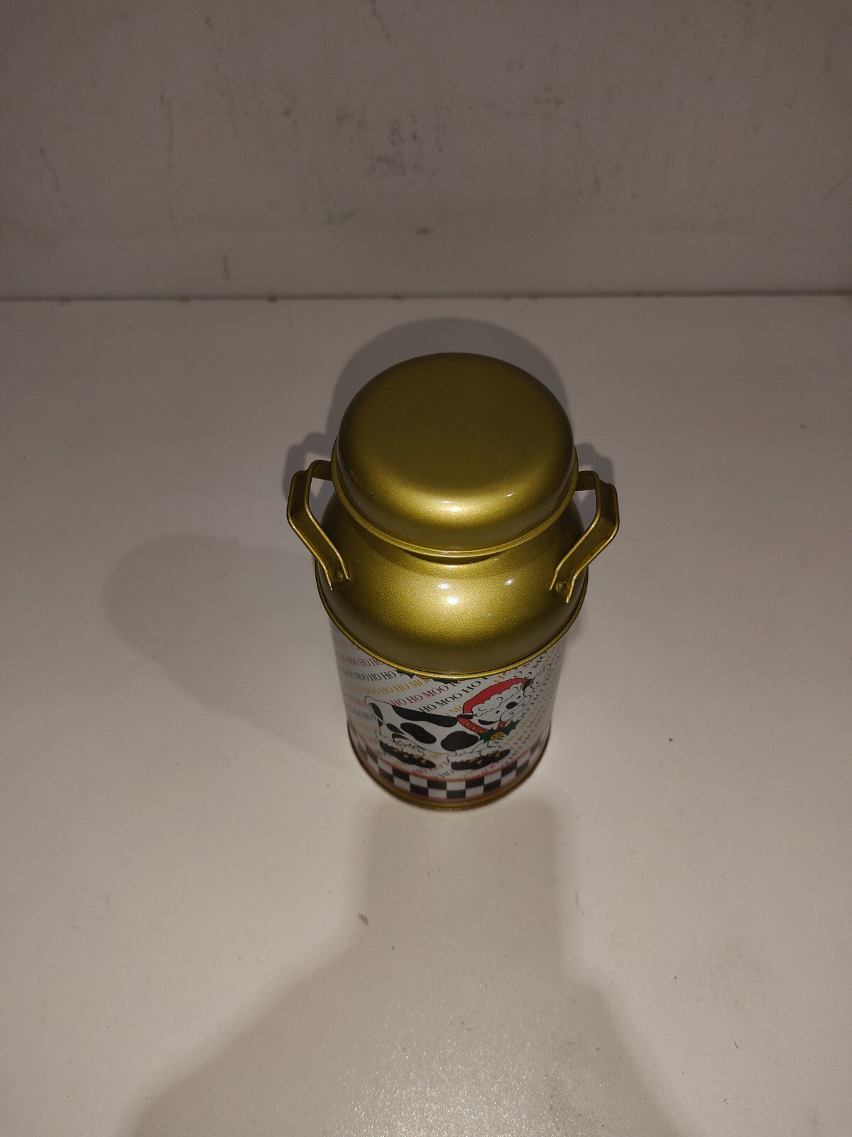Christmas Cow Ho Ho MOO Holiday Decorated 7 1/2" Metal Milk Can