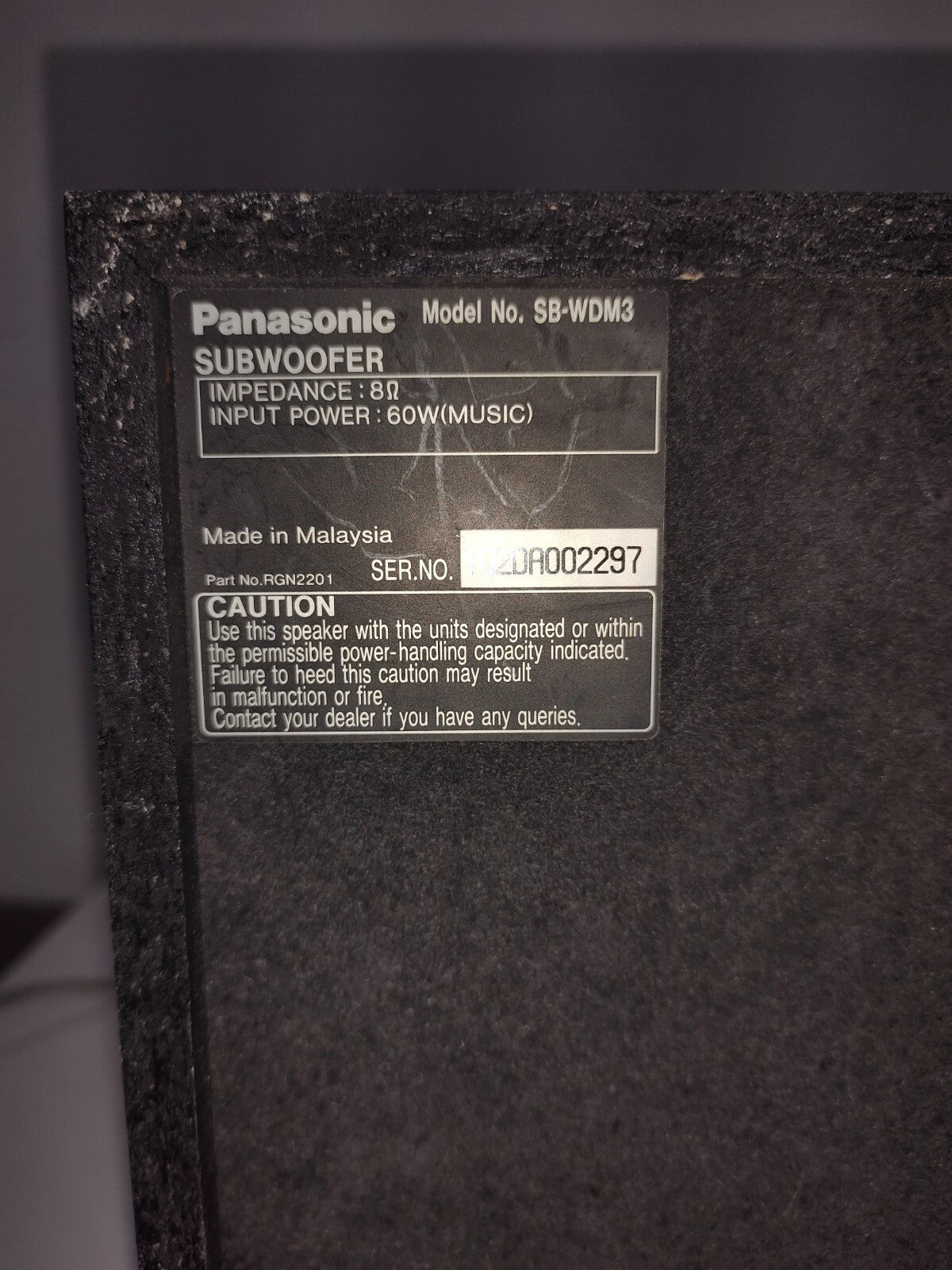 Panasonic Home Theatre - SB-WDM3 Subwoofer Only