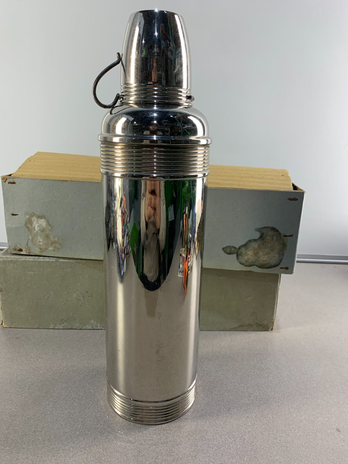 Rare Vintage silver plated large thermos flask With original box