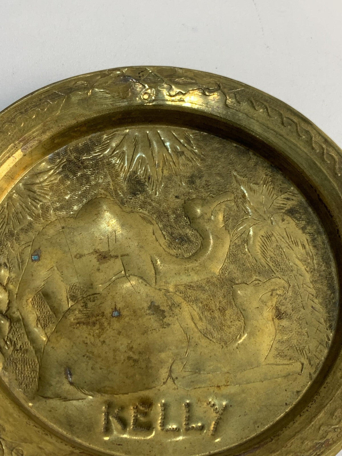 Plate Flat Miniature Ashtray Brass Dromedary Vintage Deco Ethni