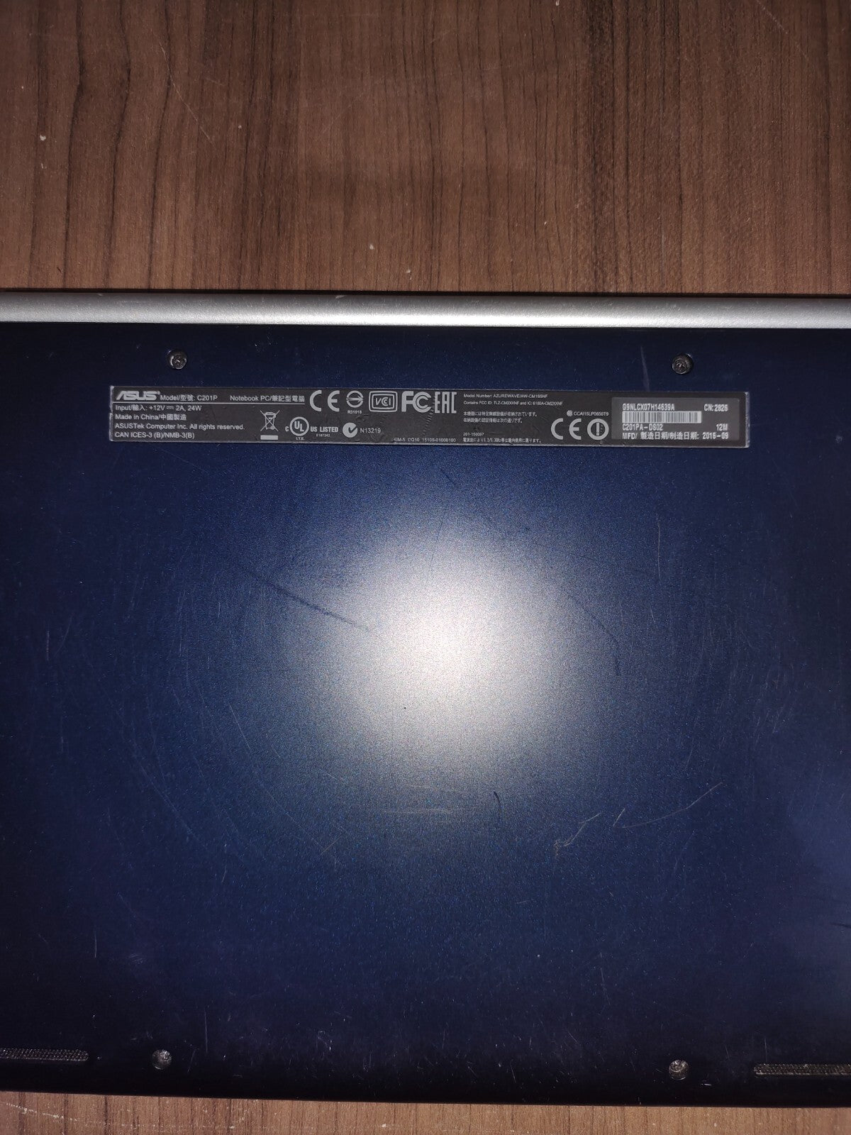 Asus C201P ChromeBook Laptop Gradient Blue Chrome OS - Needs Battery Replacement