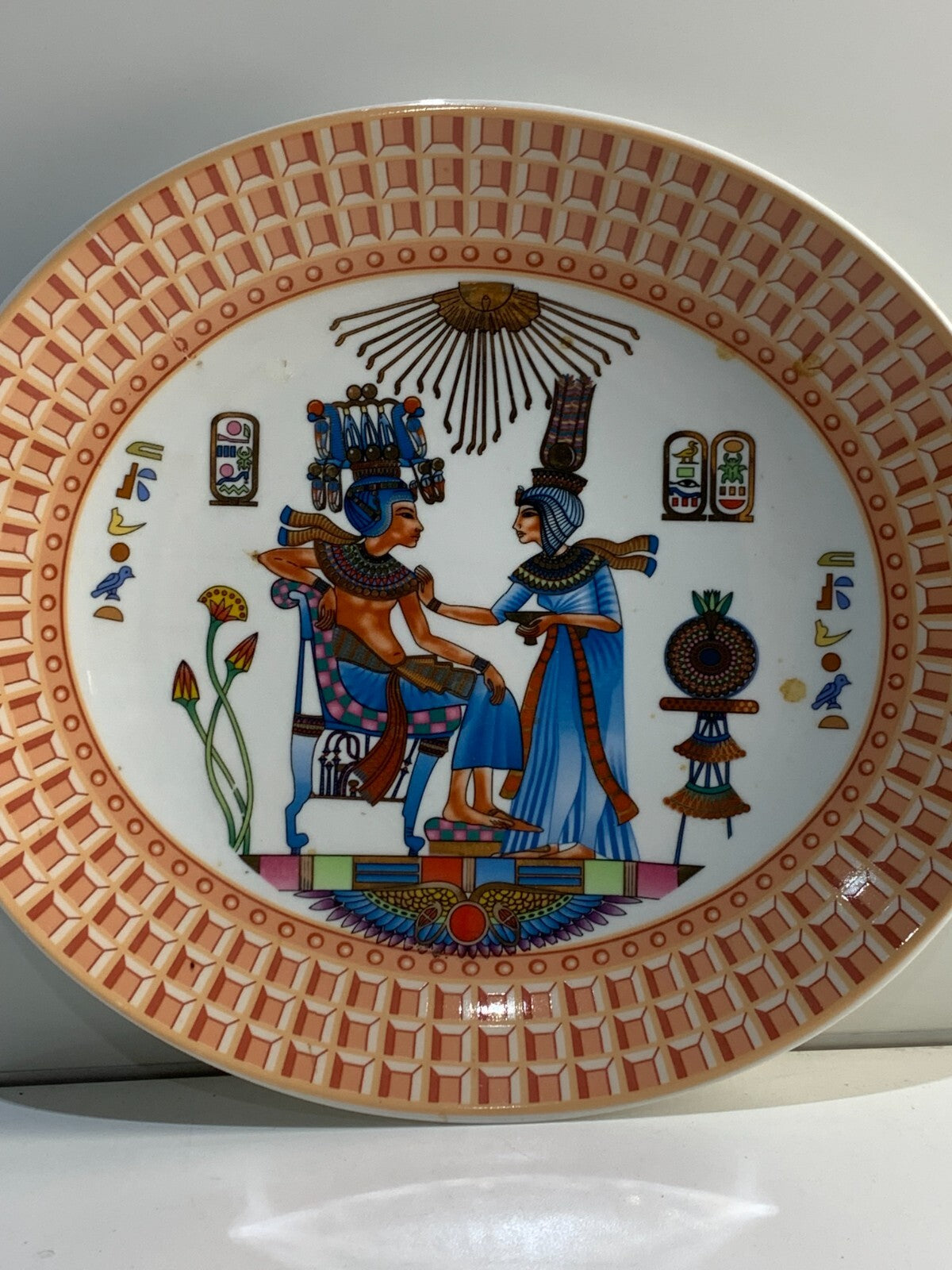 RARE Fine Royal Porcelain Sculpture Plate Ancient Egyptian Scene