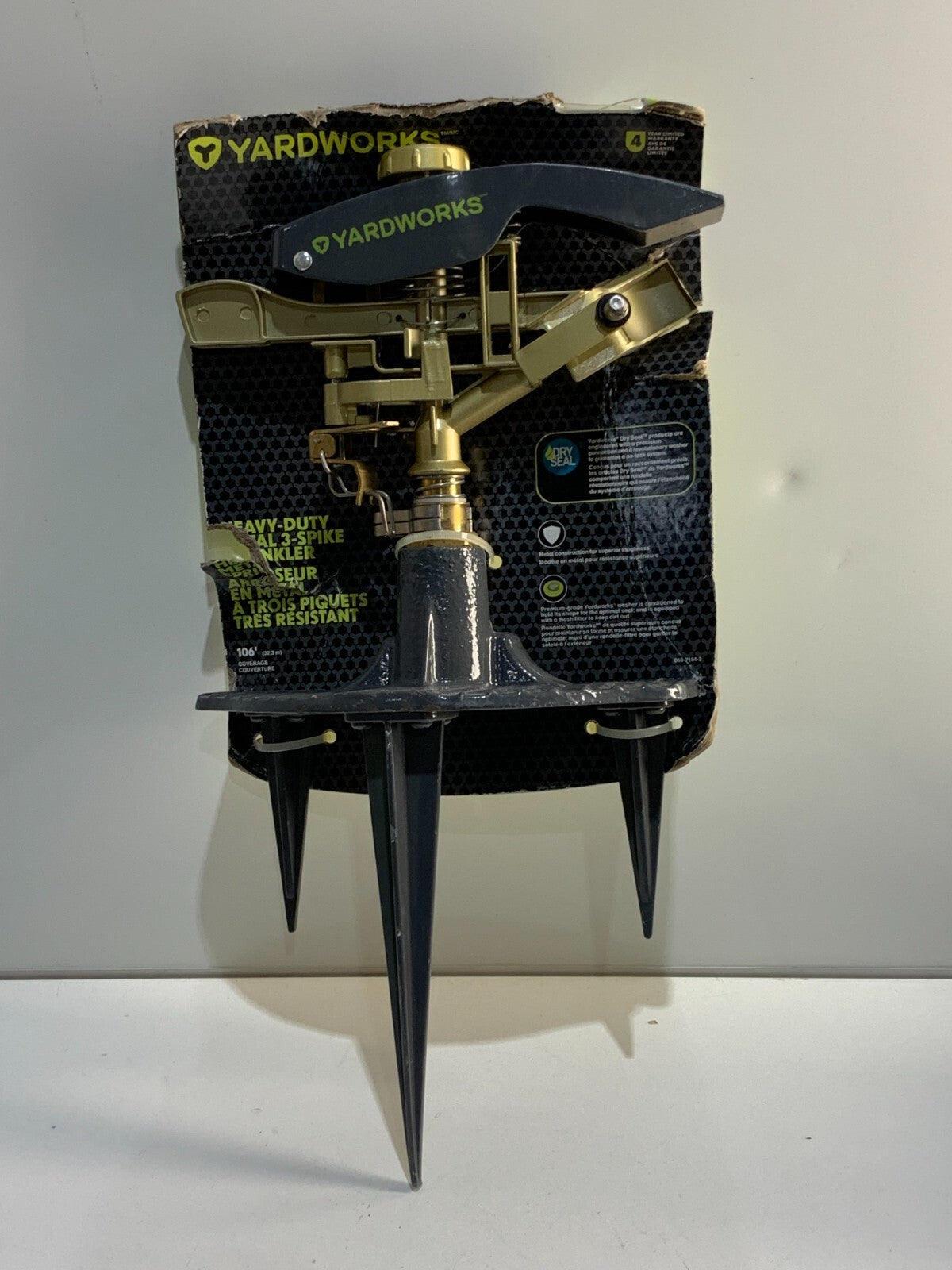 Yardworks Dry Seal Impulse Sprinkler on 3- prong Metal Spike, 3600 sq.ft