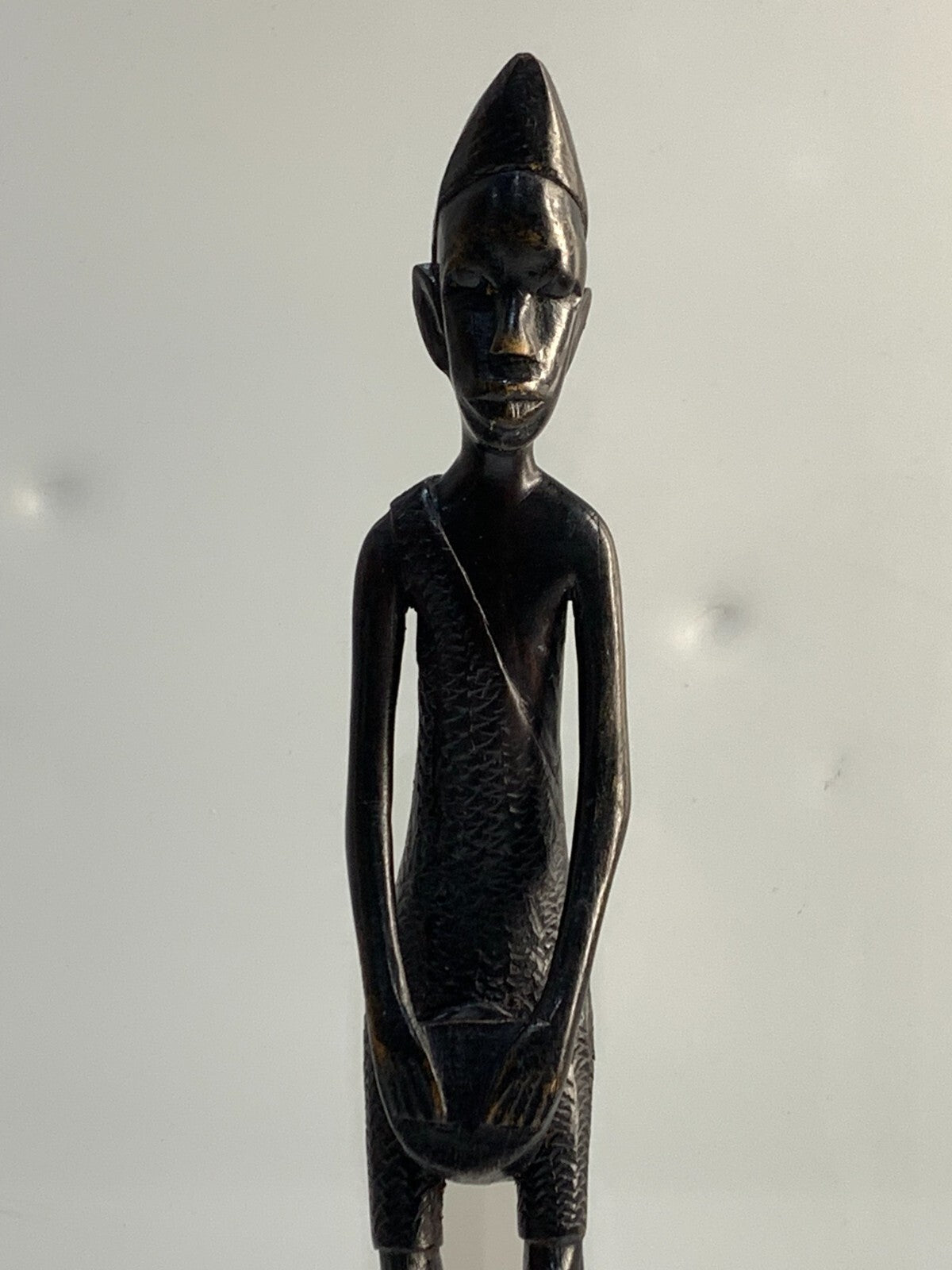 African Tribal Hand Carved Heavy Hard Wood Sculpture Playing a drum