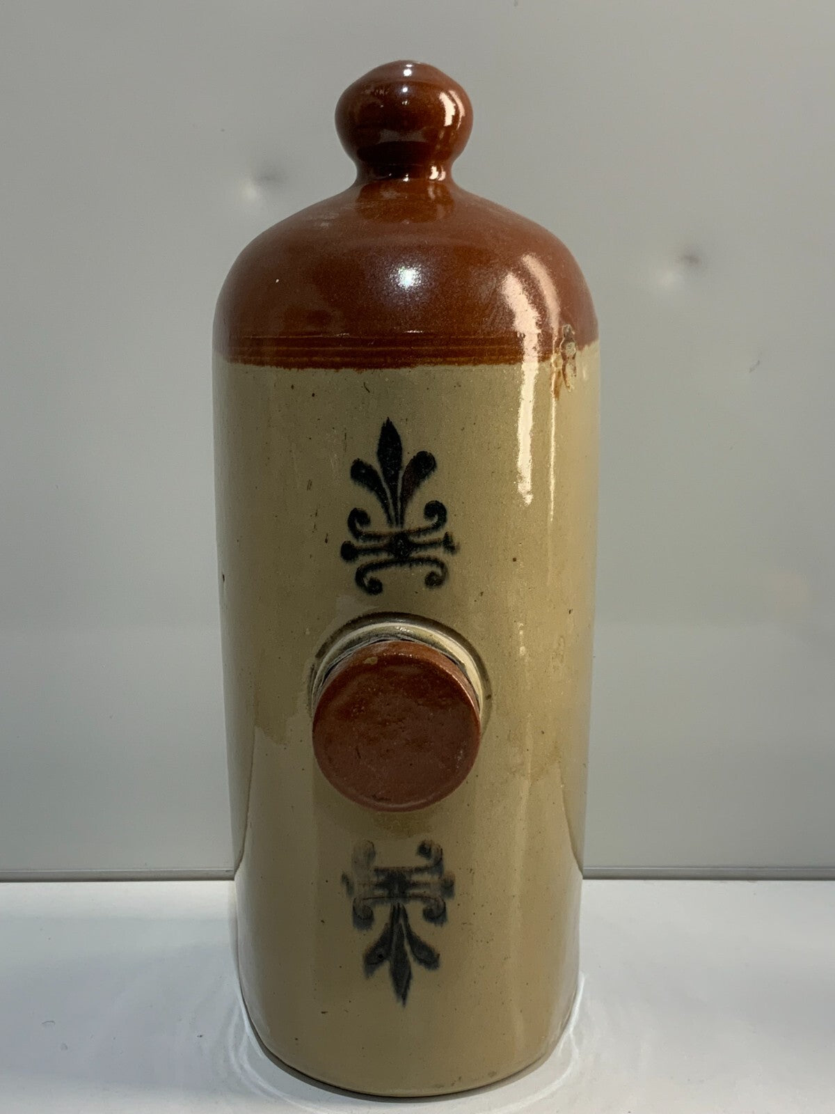 Antique Stoneware Hot Water Bottle With Rubber Seal 12 inches