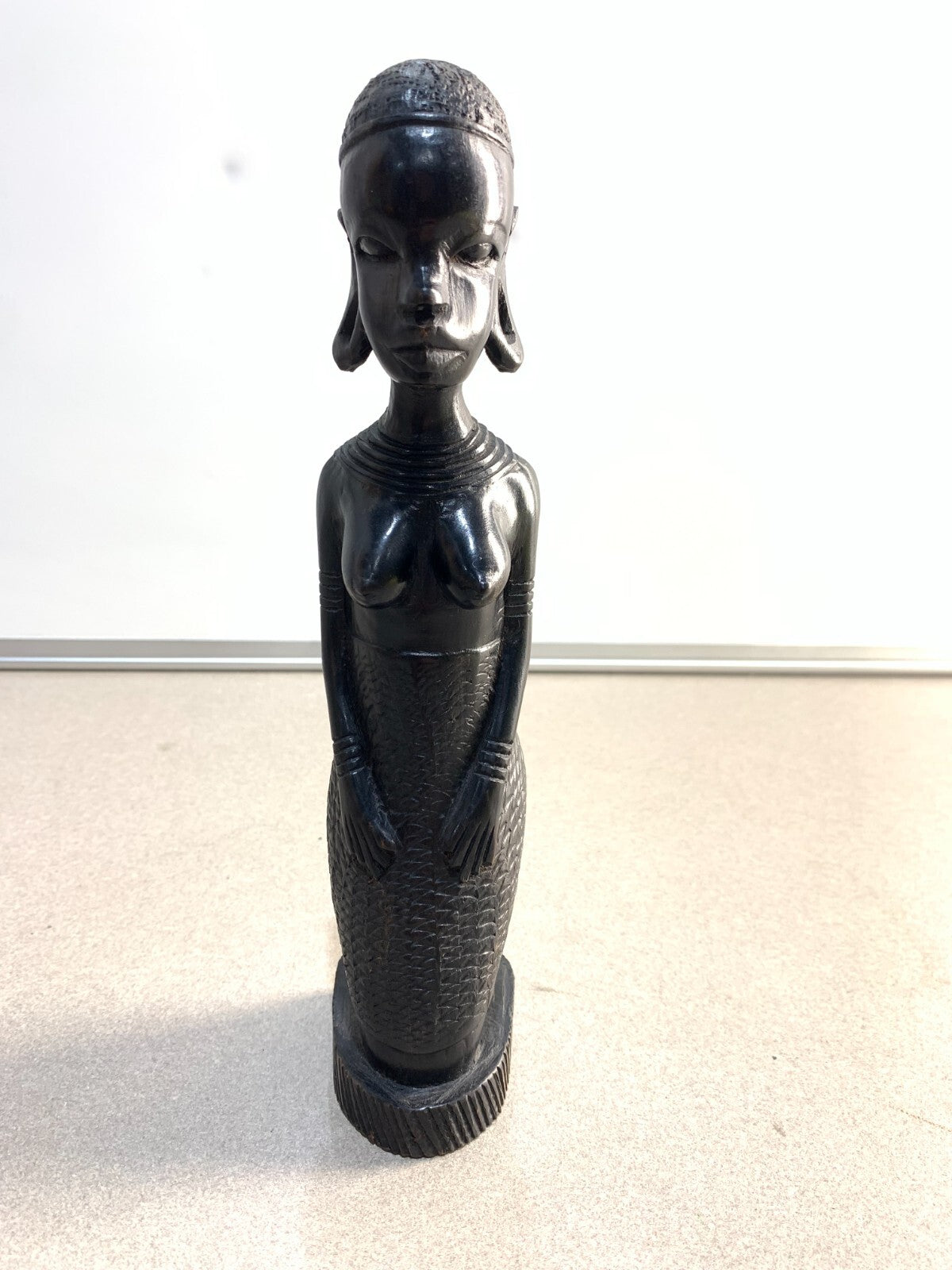 Vintage Kenyan hand carved sculpture of a kneeling African tribal woman
