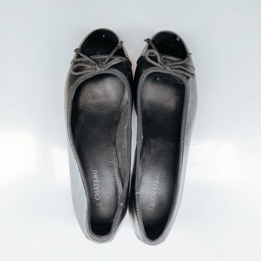 Le Chateau Black Cap Toe Block Heel Bow Shoes Size 37