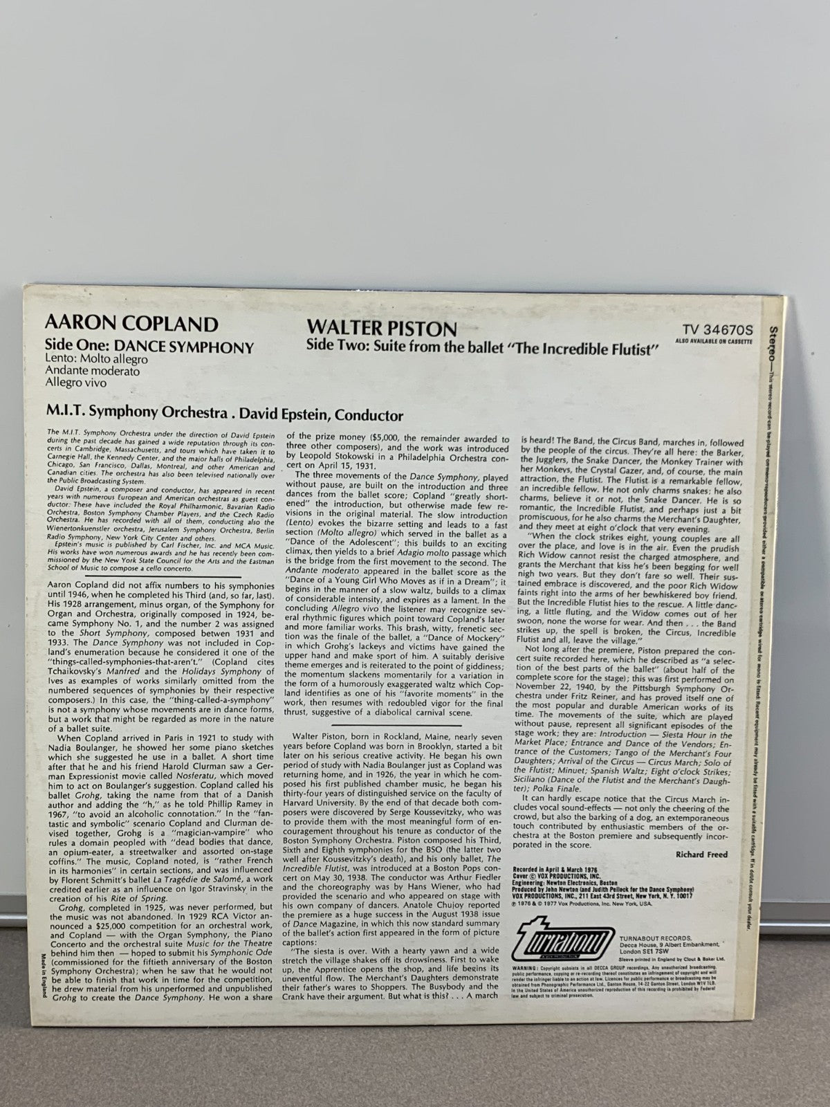 Copland/Piston – Dance Symphony LP 1976 Turnabout